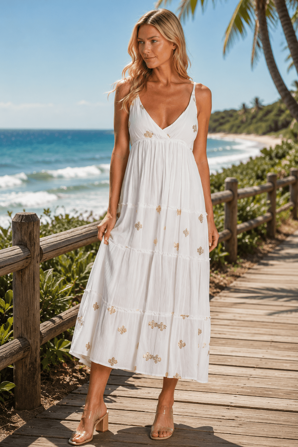 Club Moda Women's White Sundress – Boho Resort Beach Vacation Sundress White / S/M