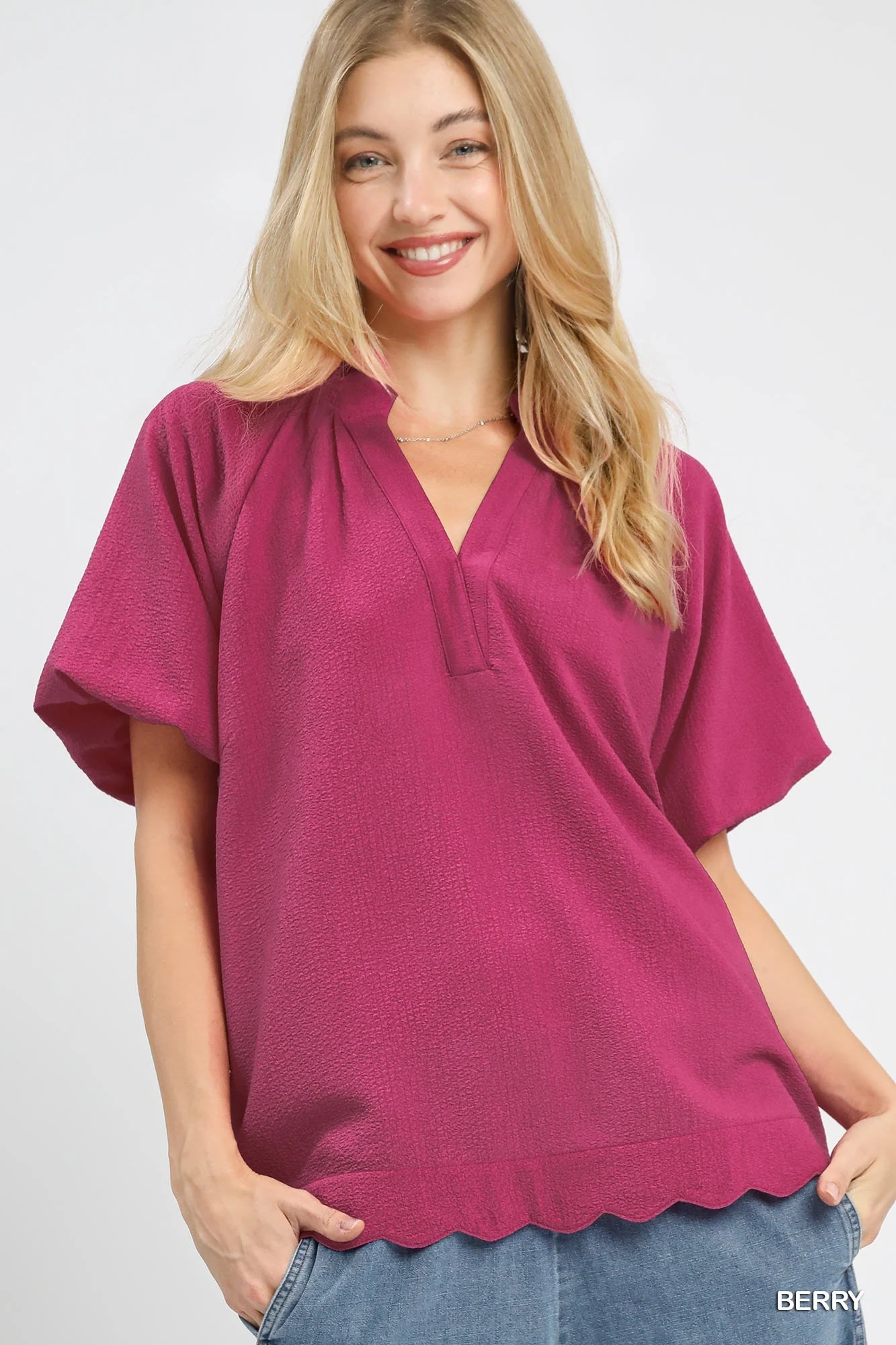 Umgee Scalloped Hem Textured Blouse – Zulily
