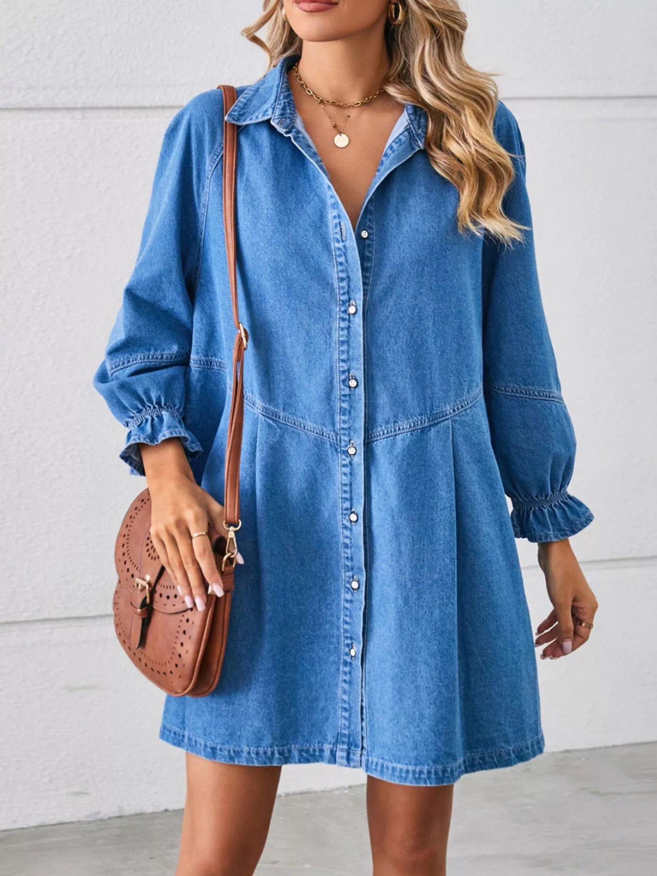 ruffle front denim dress Mint Velvet Blue Denim Ruffle Maxi Shirt Dress | Size 12 | Blue