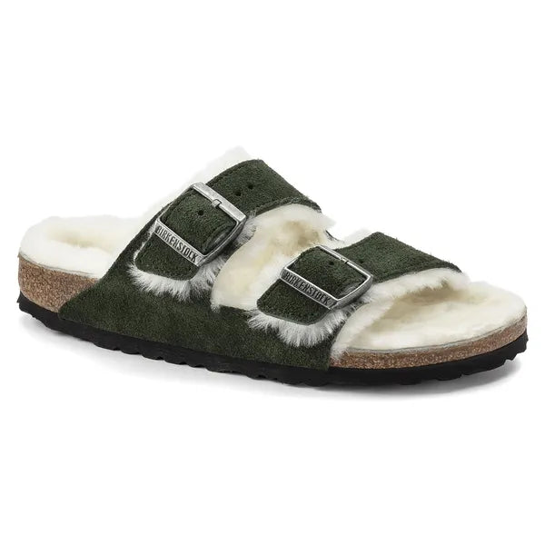 Birkenstock Arizona Shearling Suede Leather Mountain View Green