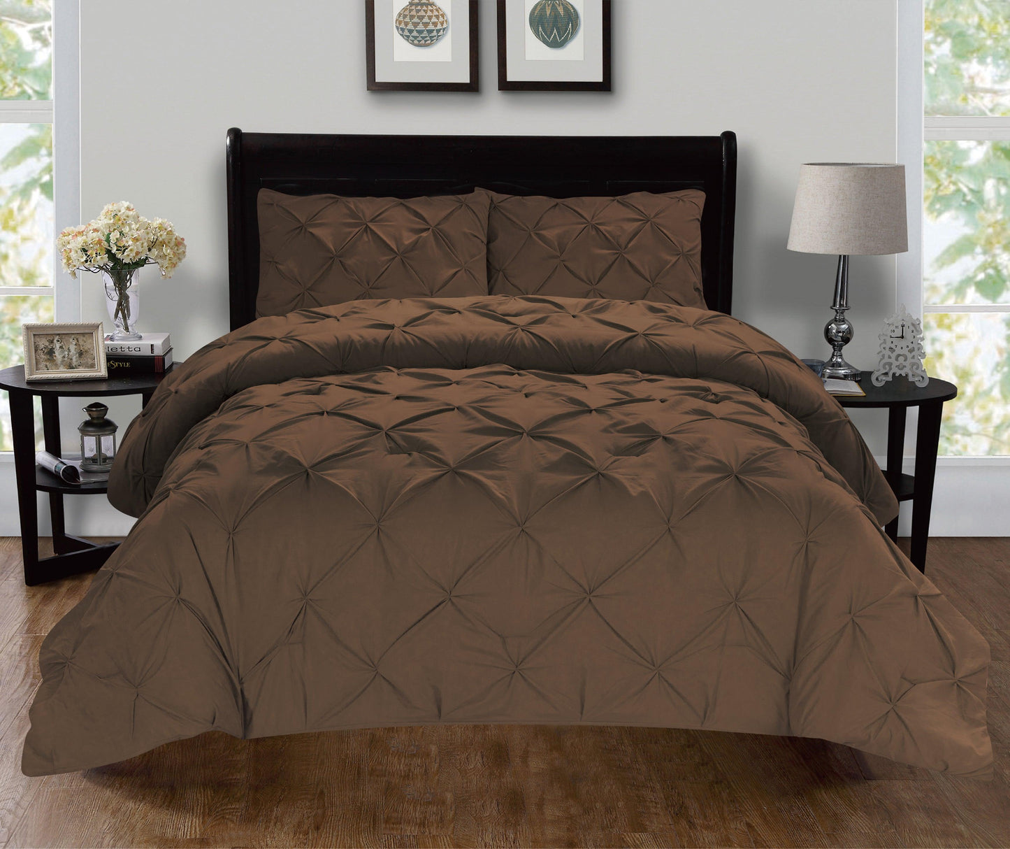 Elegant Comfort Pinch Pleated Pintuck Pattern, 3-Piece Duvet Cover Set - Features Corner Ties