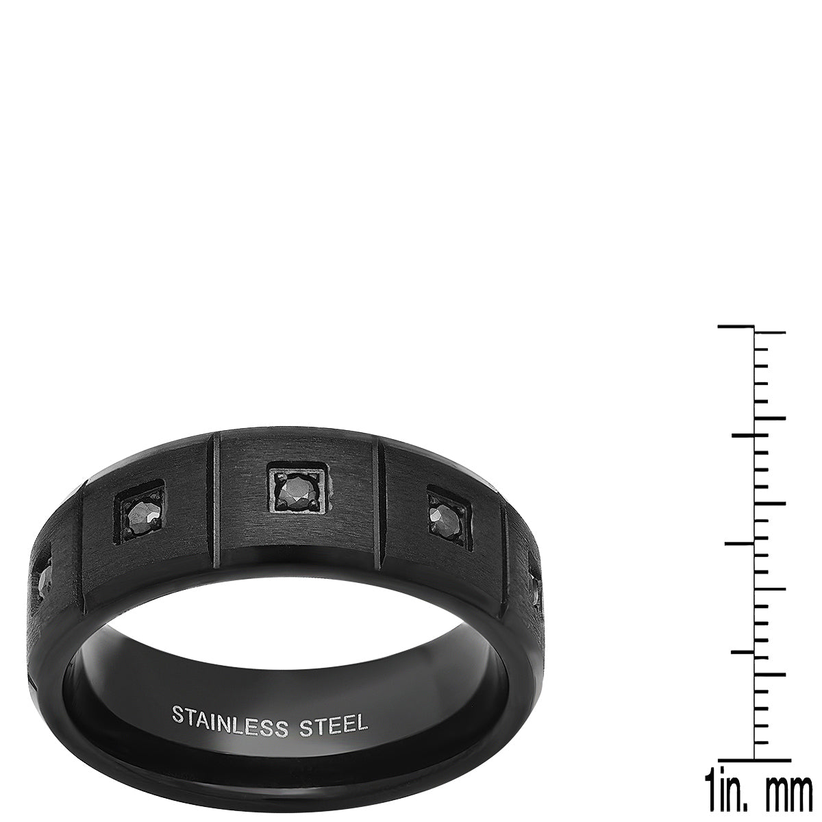 Black IP Stainless Steel And Black Simulated Diamonds Band Ring