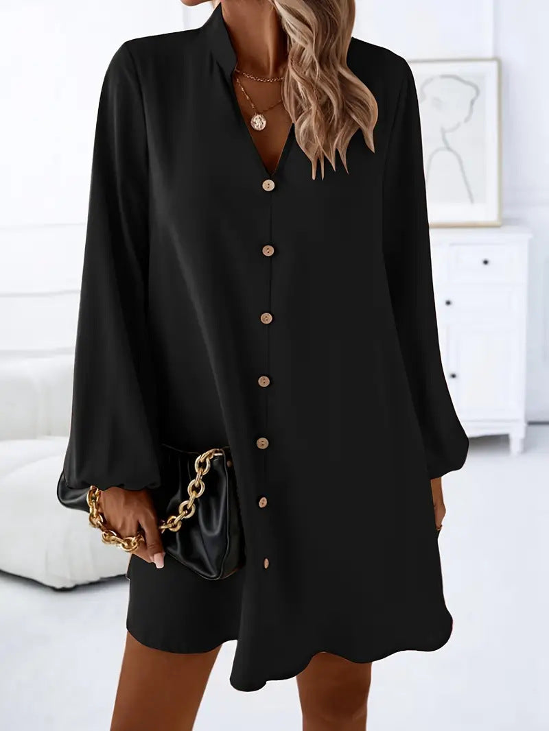 open chest dress long sleeve Women's V-Neck Long Sleeve Single-Breasted A-Line Dress – Zulily