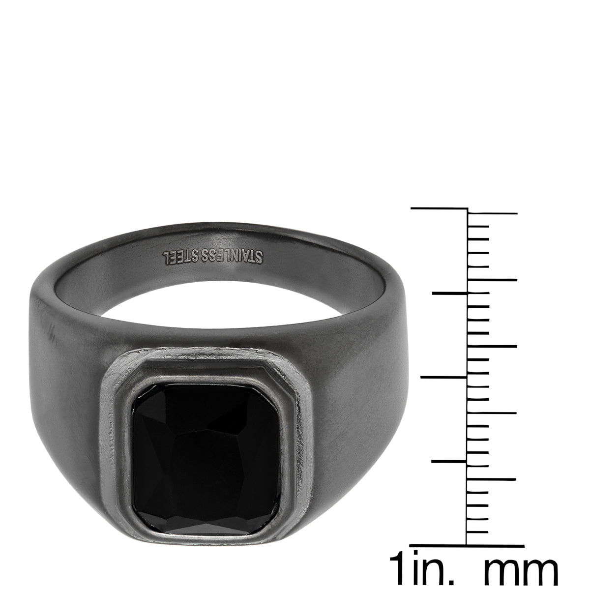 Black Emerald Cut Diamond Stainless Steel Ring