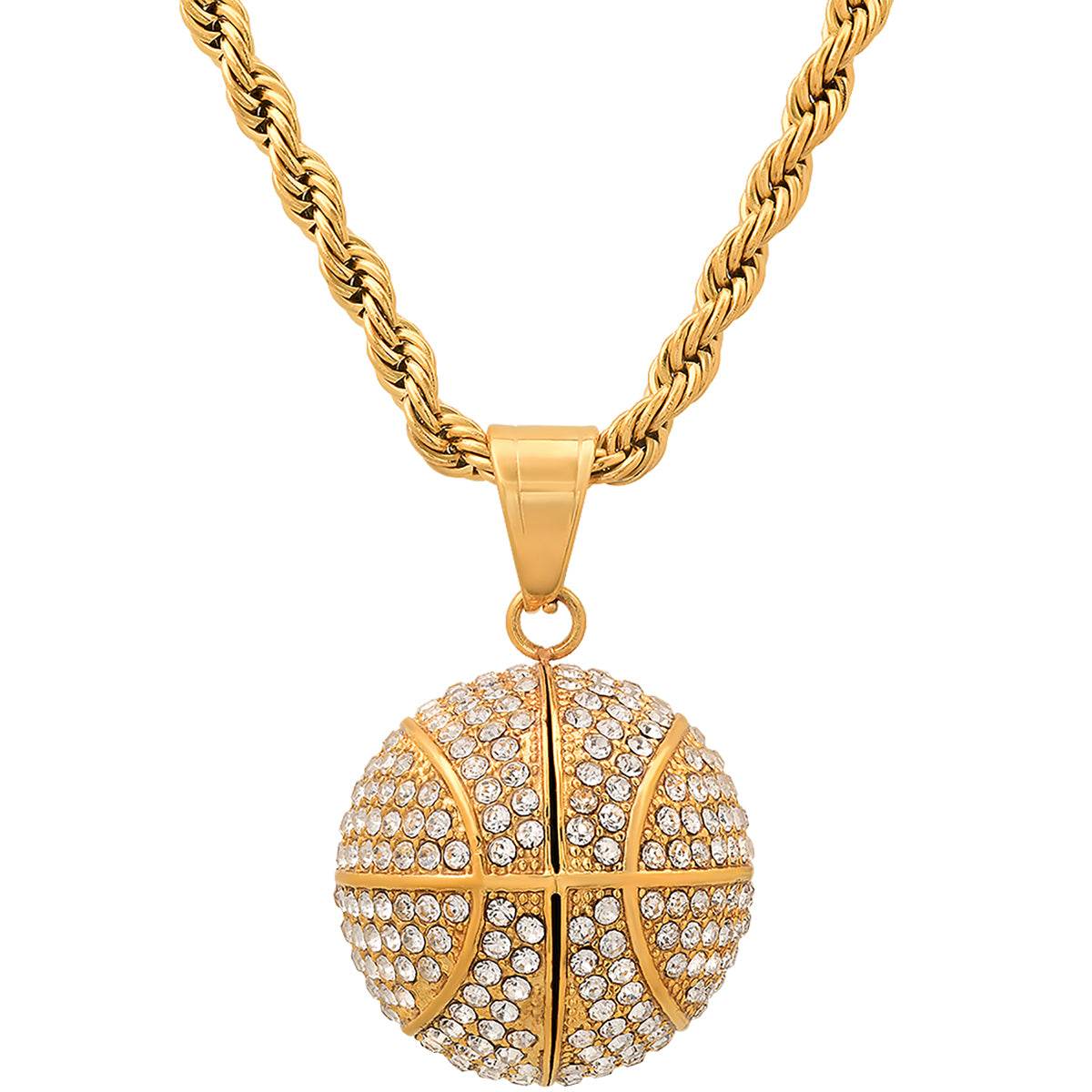 3D Basketball Necklace With Simulated Diamonds