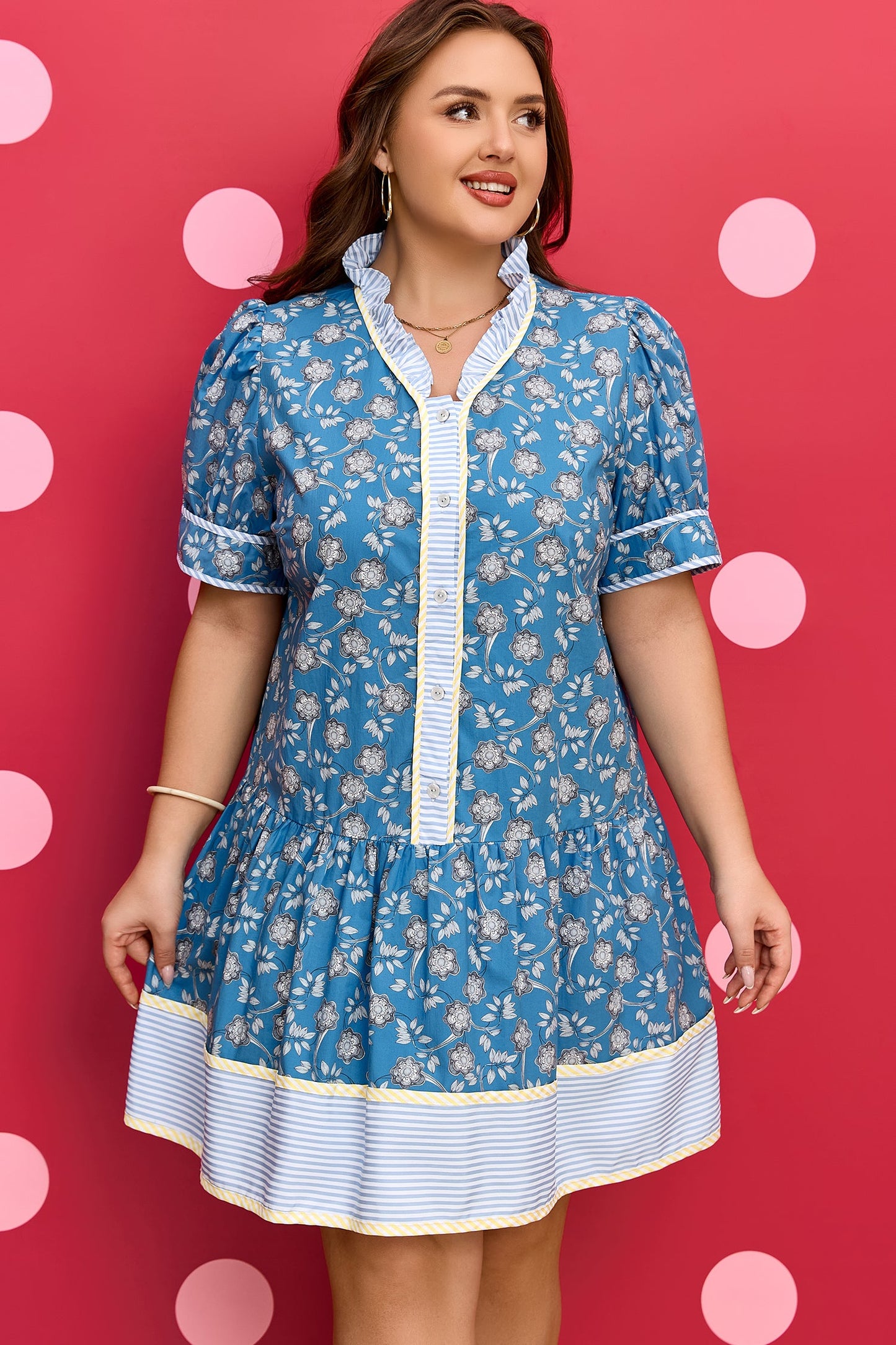 Threaded Pear Meilani Front Ruffle Hem PLUS Dress