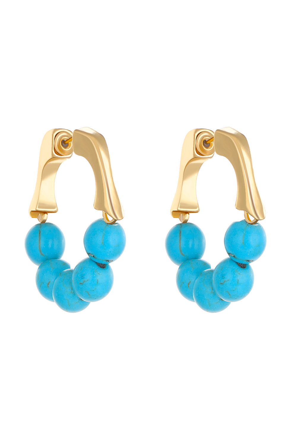 Threaded Pear Gold Turquoise Bead Plated Alloy Hook Earrings