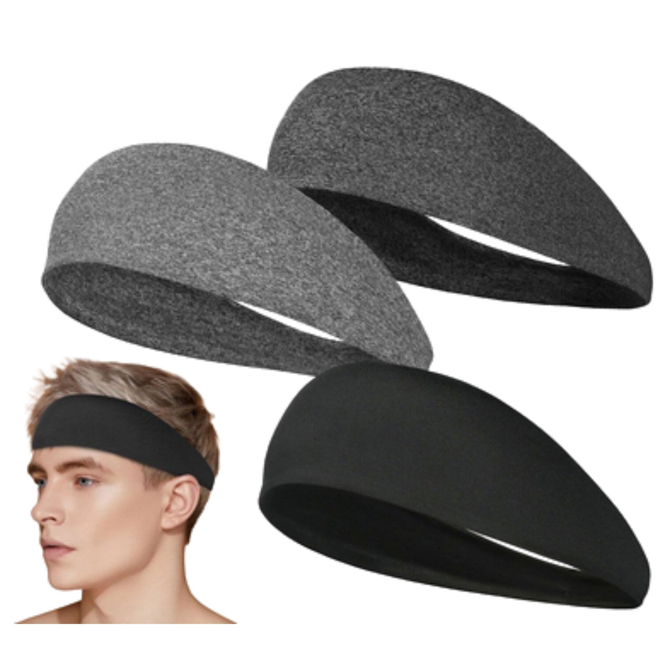 Prime Goods 3x Mens Women Sweat Sweatband Headband Stretch Sports Head Band Yoga Gym Running - Multi