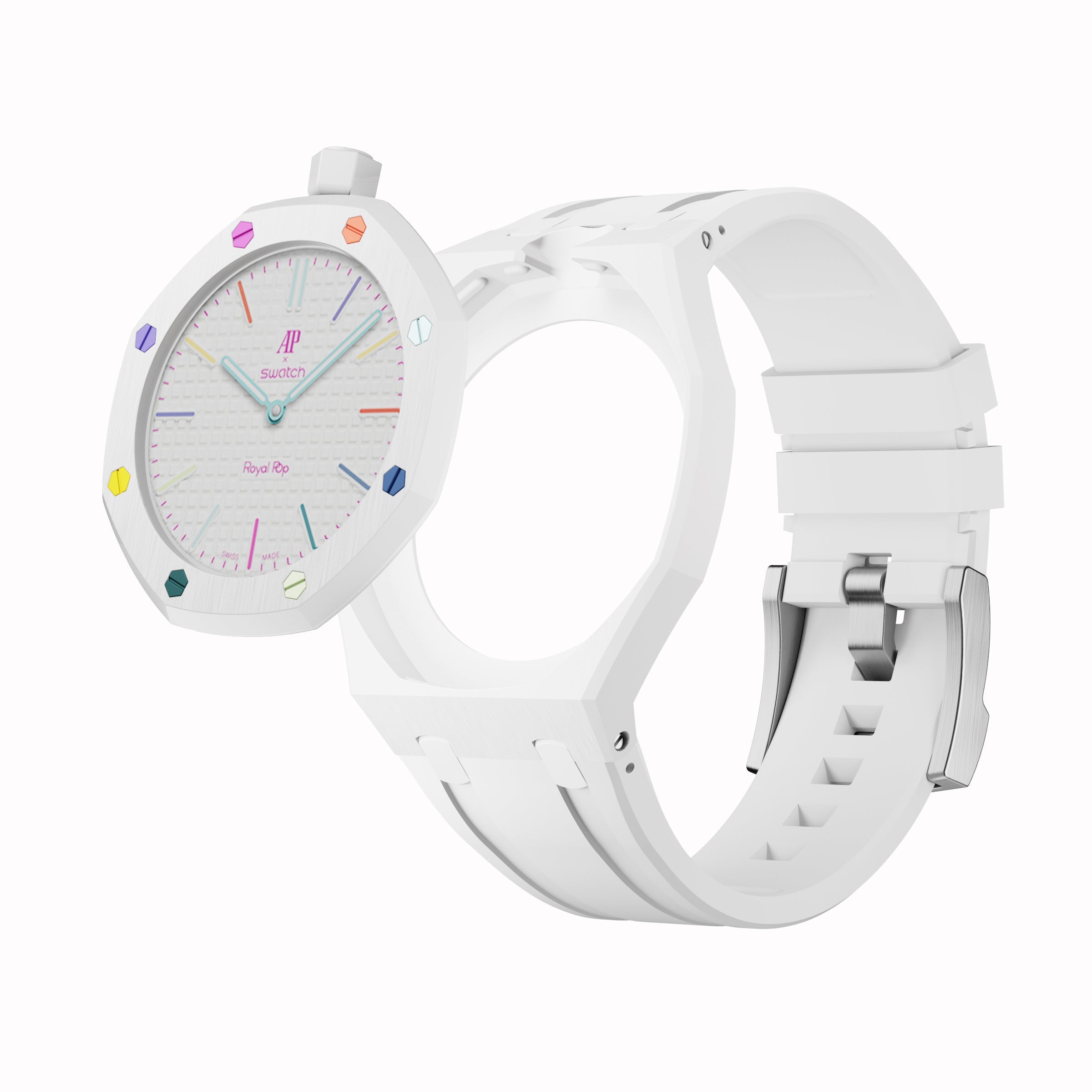 AP x Swatch Royal Pop Performance Band – Arctic White – Vertical