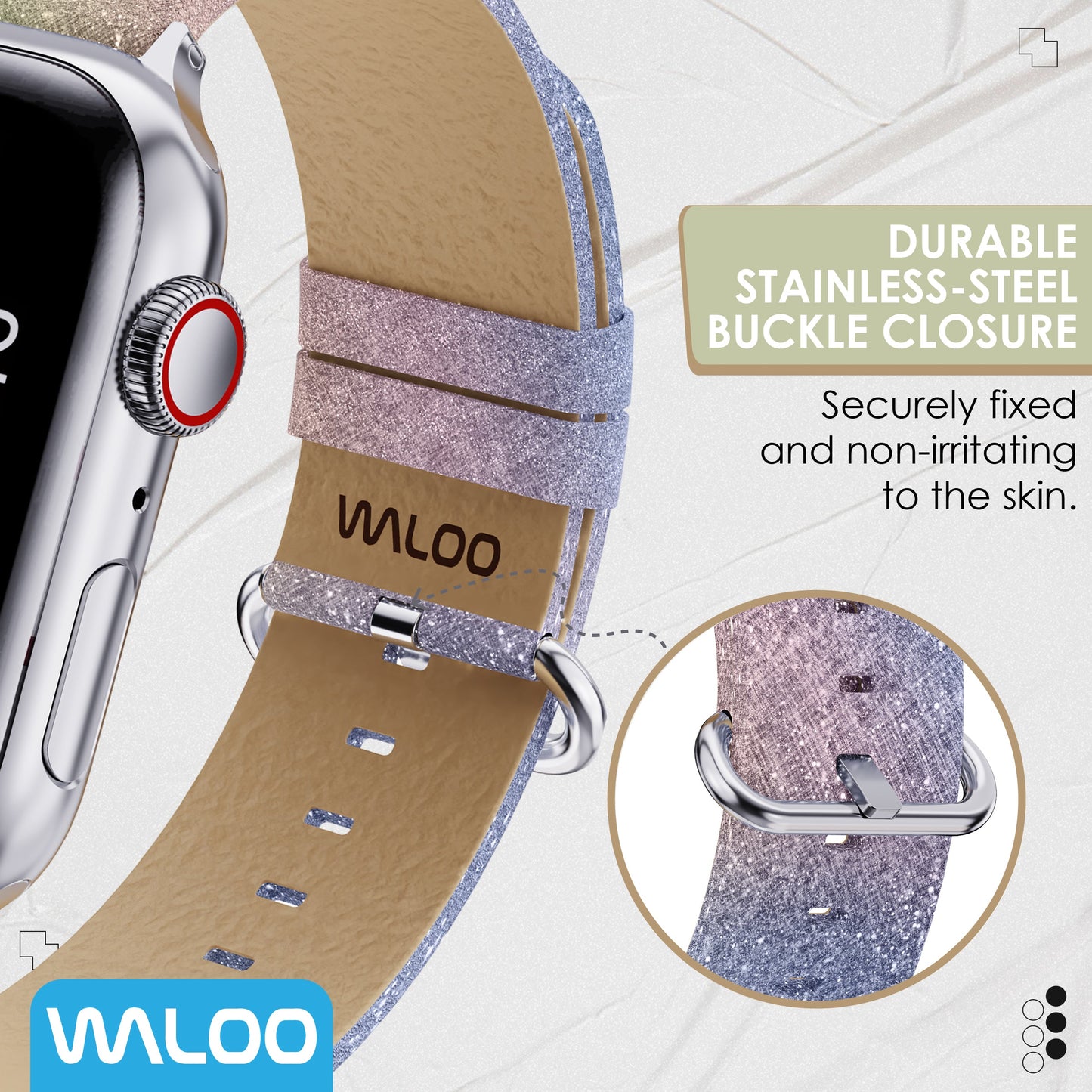 Waloo Shiny Brilliance Leather Band For Apple Watch