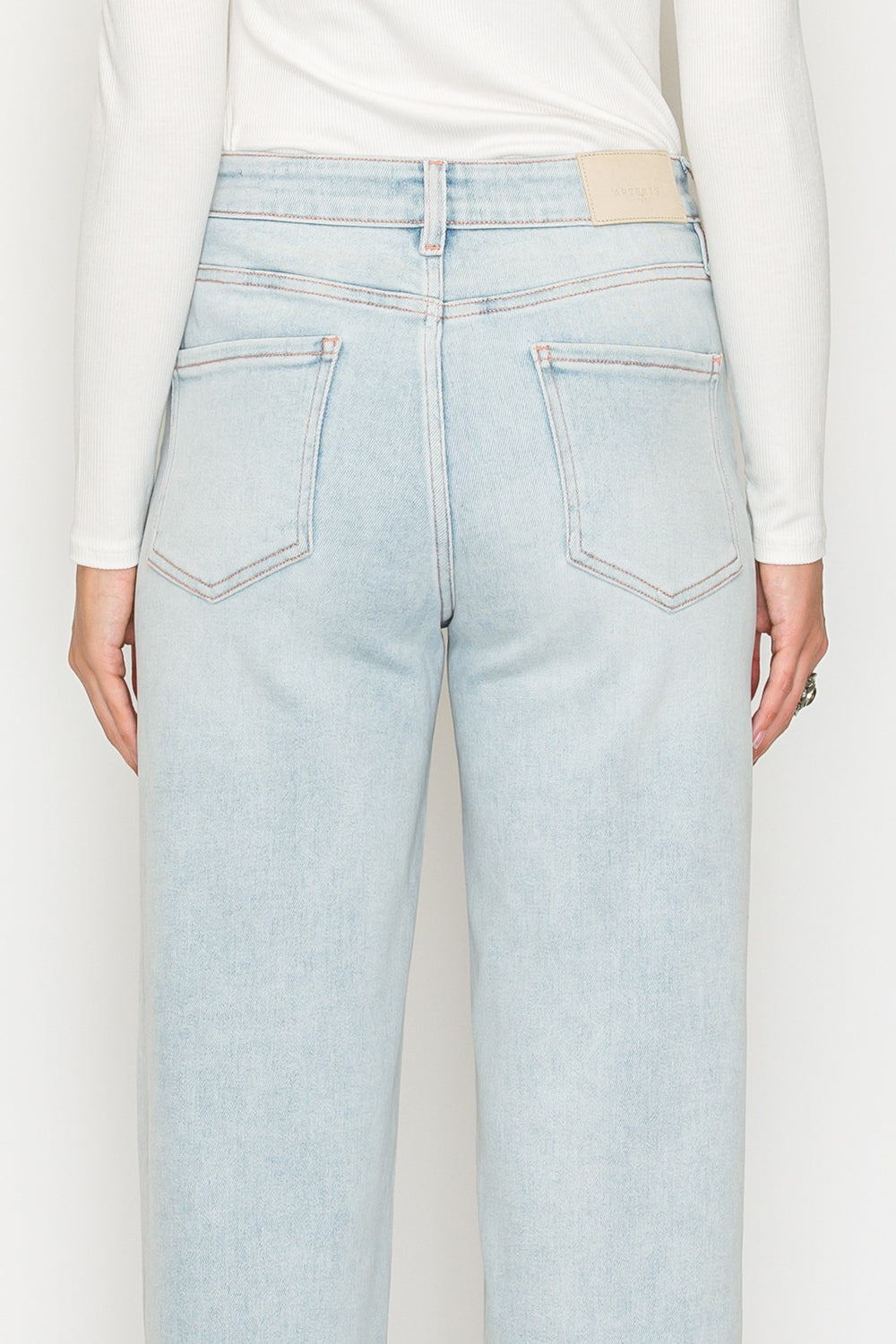 High Rise Perfect Tummy Control Pink Thread Straight Jeans