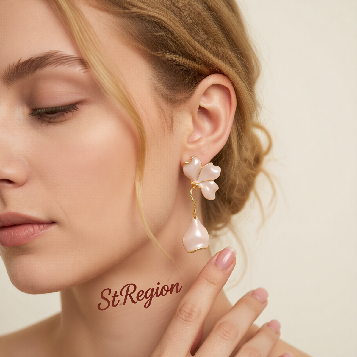 Peach Enamel & Goldtone Petals Dangle Earrings