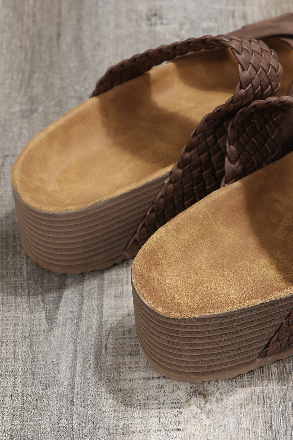 Threaded Pear Braided Detail Criss Cross Platform Sandals