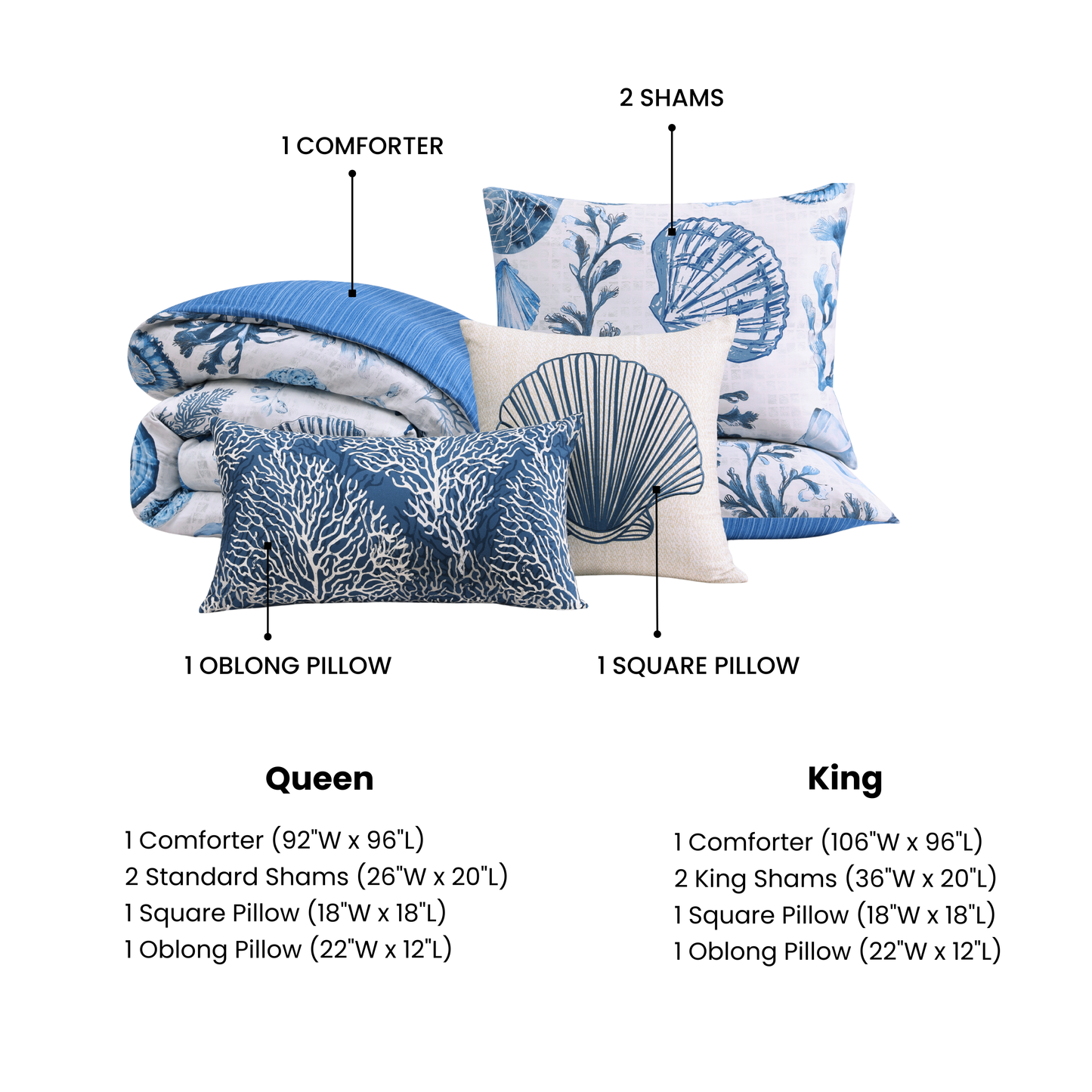 Bebejan Shells and Seaplants 5 Piece Reversible Comforter Set