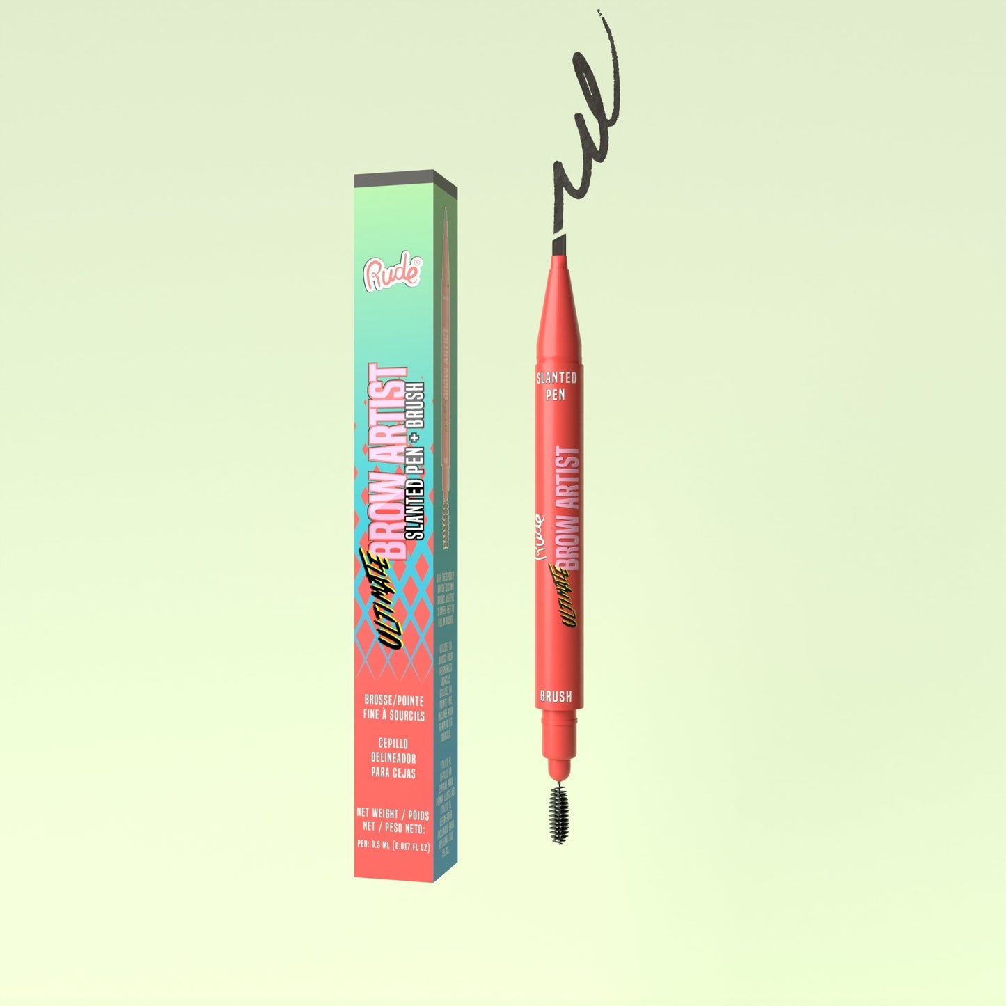 RUDE Ultimate Brow Artist - Slanted Pen and Brush - Black Brown by Avera Group
