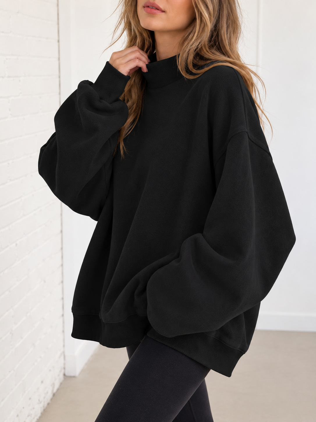 Mock Neck Boho Retro 60's Cotton Drop Shoulder Mock Neck Oversized Mock Neck DolmanTop SweatShirt