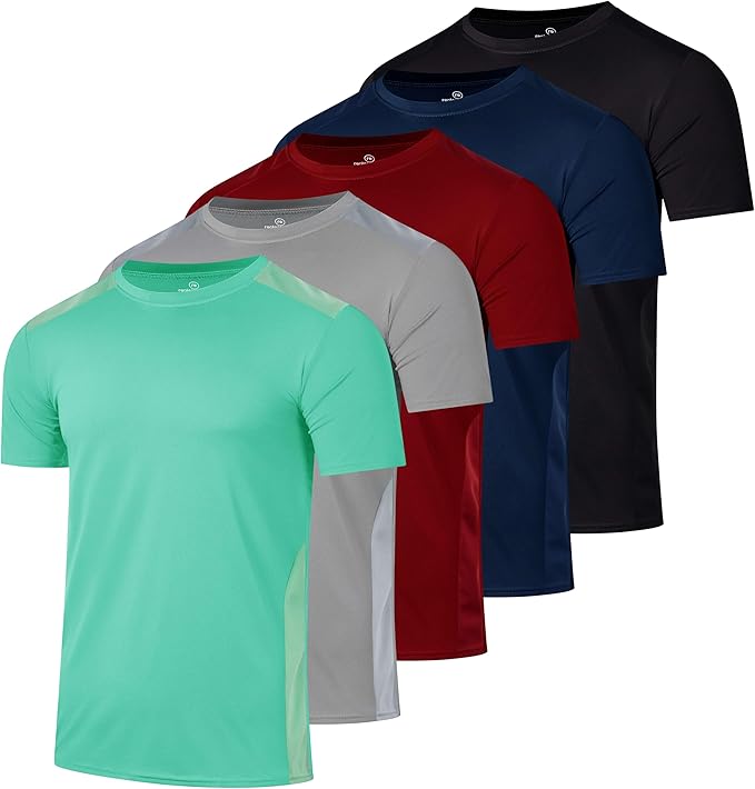 (5-Pack) Men's Active Athletic Dry-Fit Performance T-Shirts