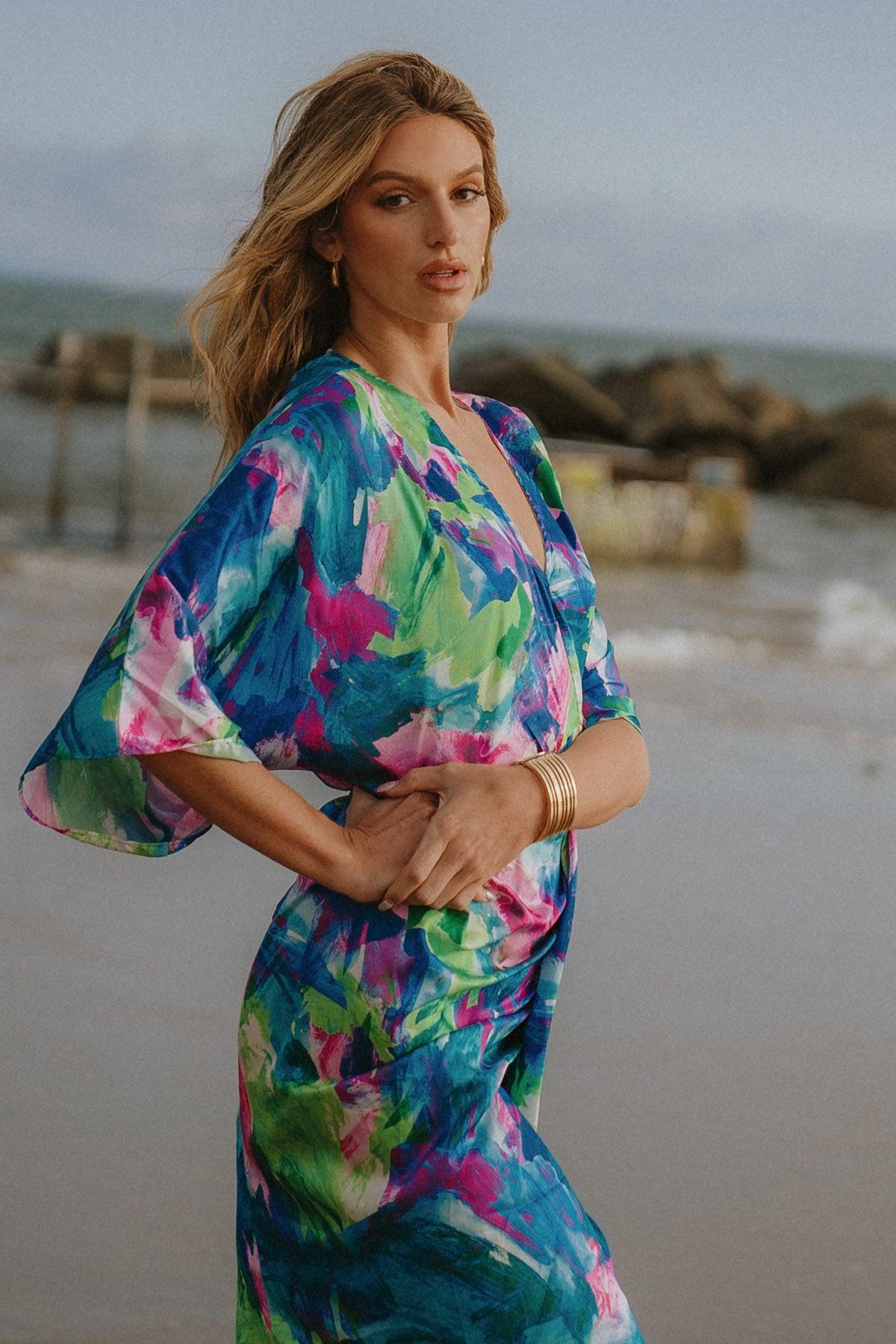 On the Horizon Woven Satin Midi Dress