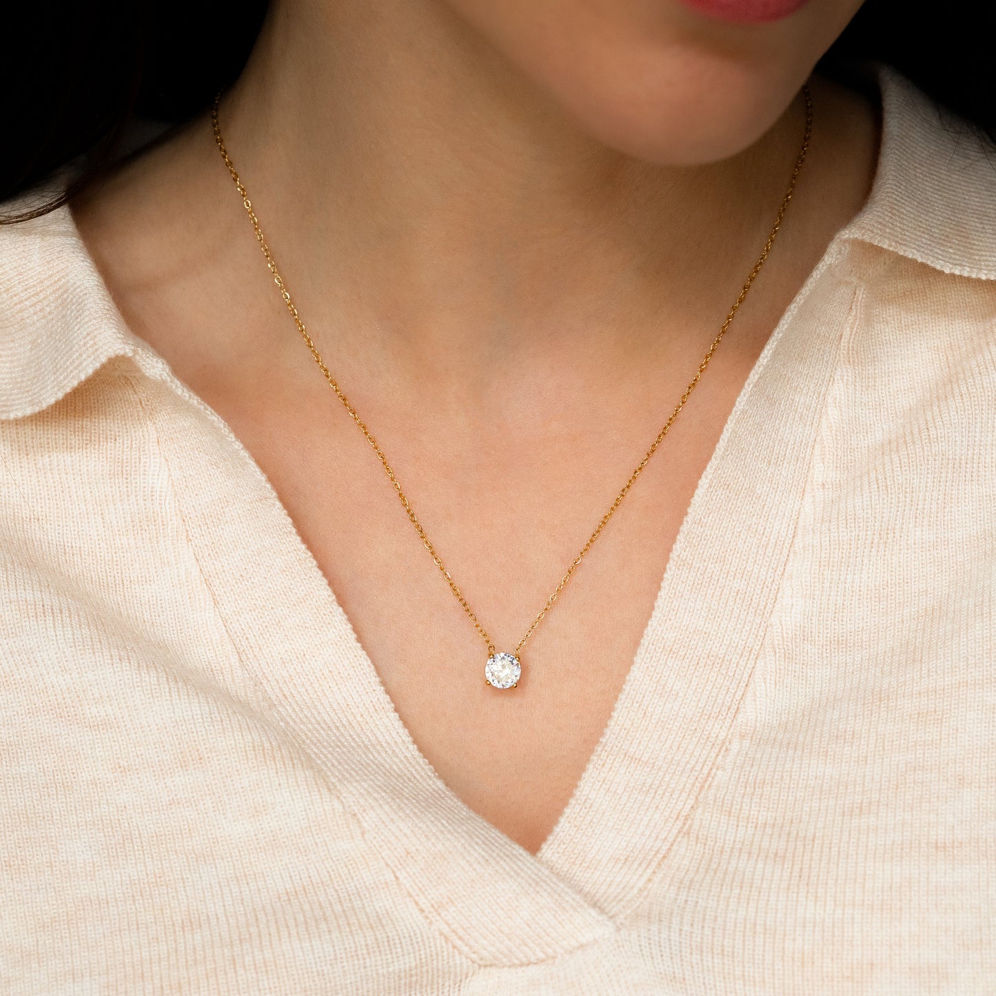 Mint & Lily Dainty Solitaire Pendant Necklace