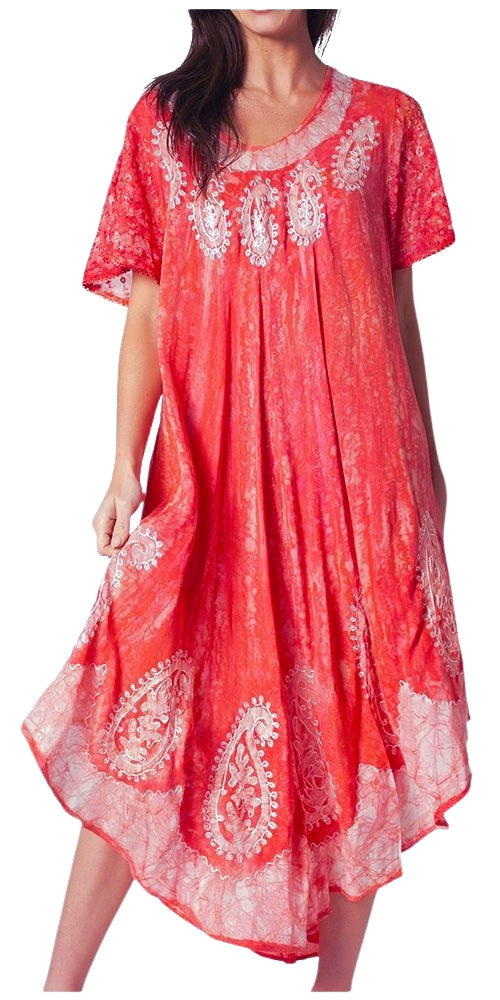 Sakkas Bree Long Embroidered Cap Sleeve Marbled Dress
