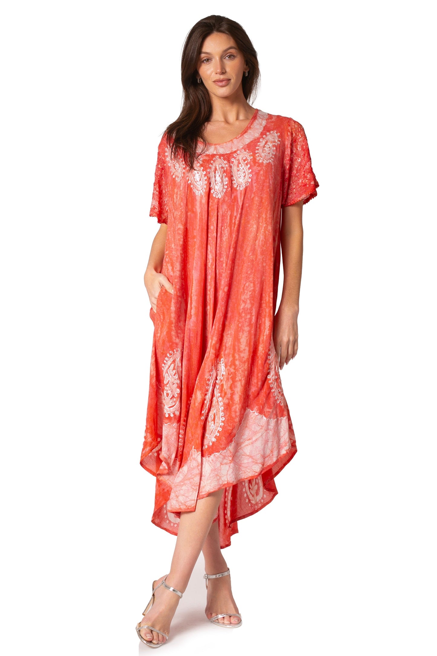 Sakkas Bree Long Embroidered Cap Sleeve Marbled Dress
