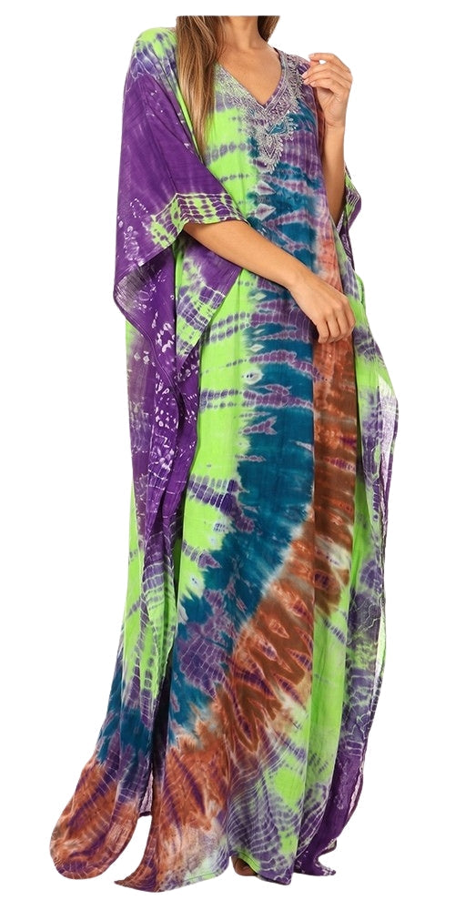 Sakkas Catia Women's Boho-Style Long Maxi Caftan for Lounging and Casual Wear