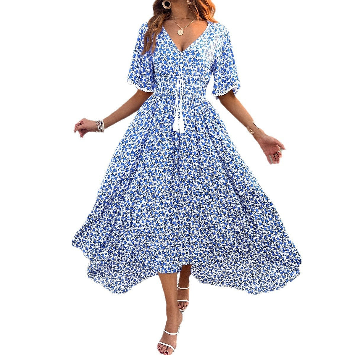short cute dresses for summer Kristen Pink Floral Halter Mini Dress - Size L - Sky to Moon