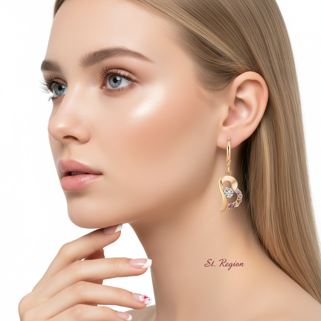 Colored Cubic Zirconia & Goldtone Heart Drop Earrings