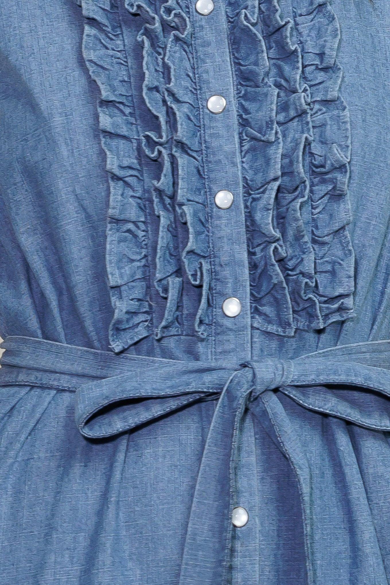 Petals Falling Slowly Denim Midi Dress