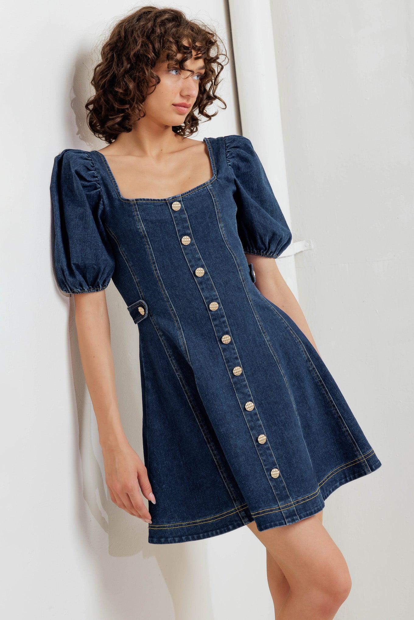 PUFF & PLAY DENIM MINI DRESS L FREEMARKET INDIGO DENIM / L