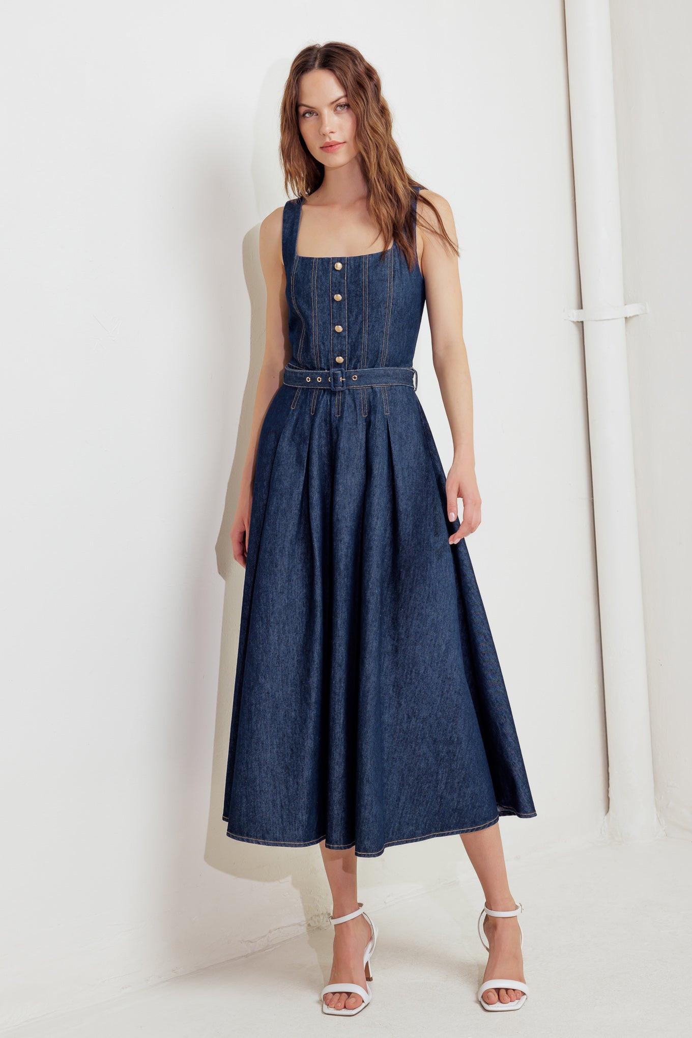 MOONLIGHT SERENADE DENIM MIDI DRESS l FREEMARKET INDIGO DENIM / M