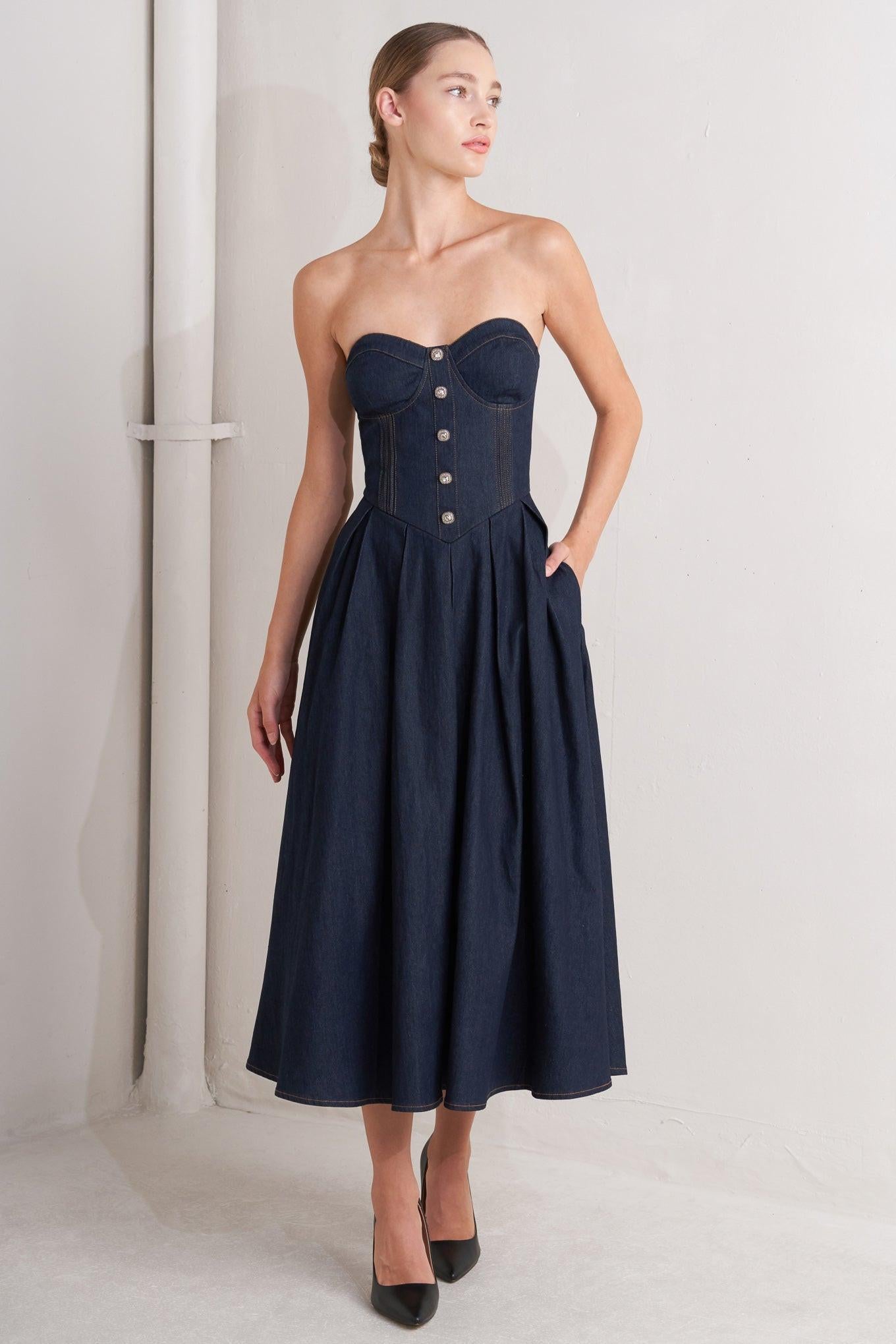 Urban Corset Denim Midi Dress DARK Denim / M