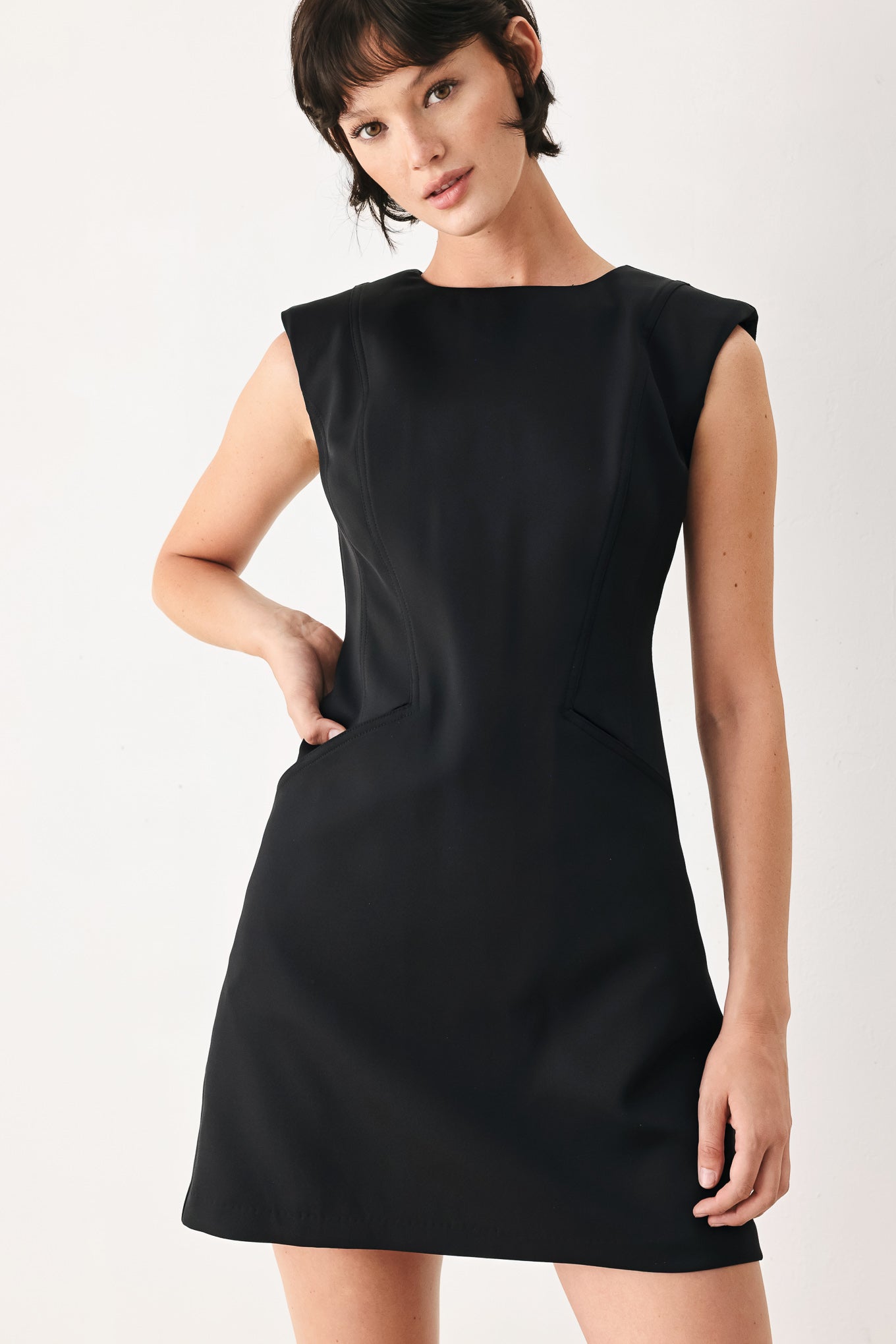 THE Modern ICON WOVEN SHIFT DRESS, OFF White / L