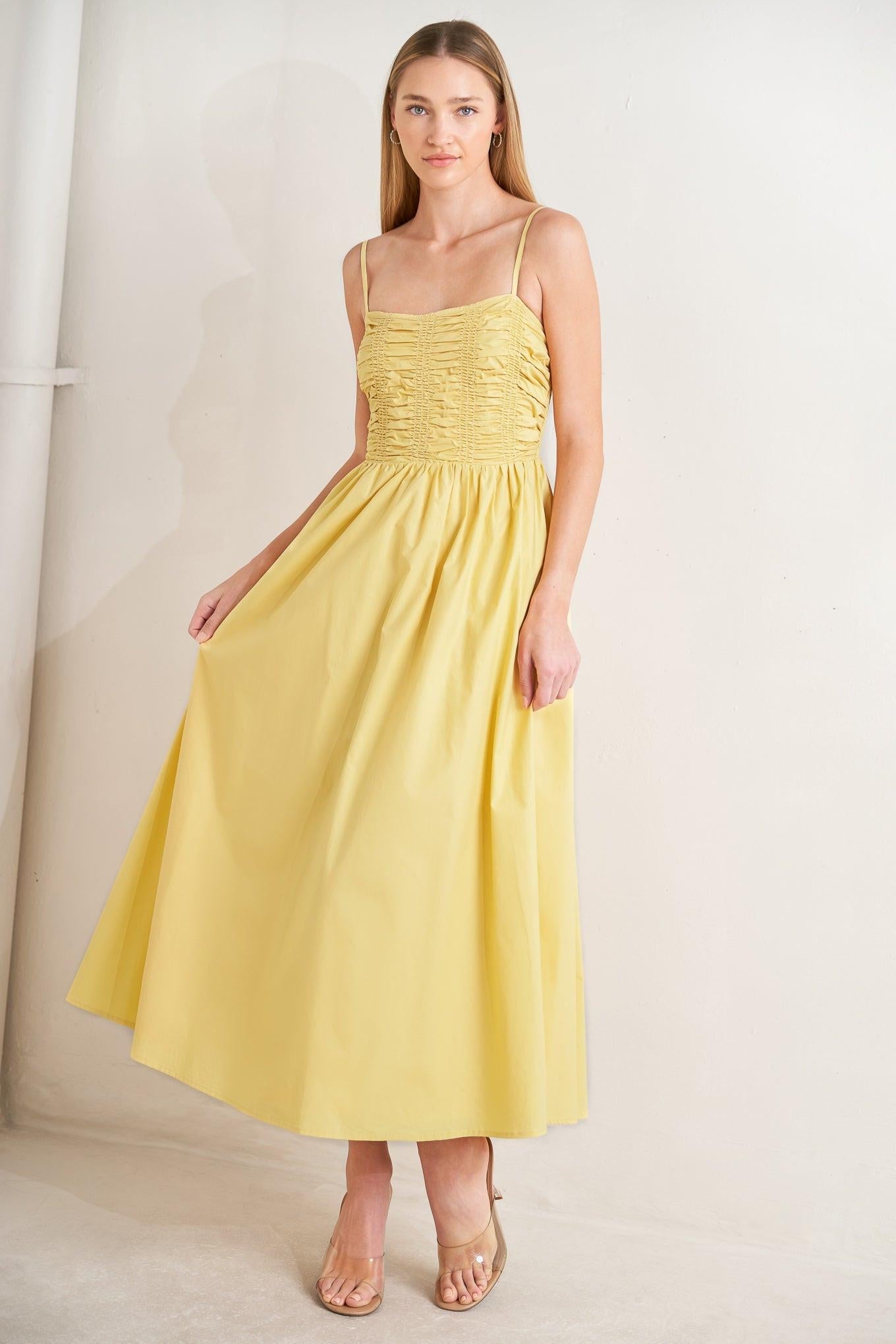 zulily formal dresses LEMON KISS WOVEN MIDI DRESS, BUTTER YELLOW / M pattern:Striped