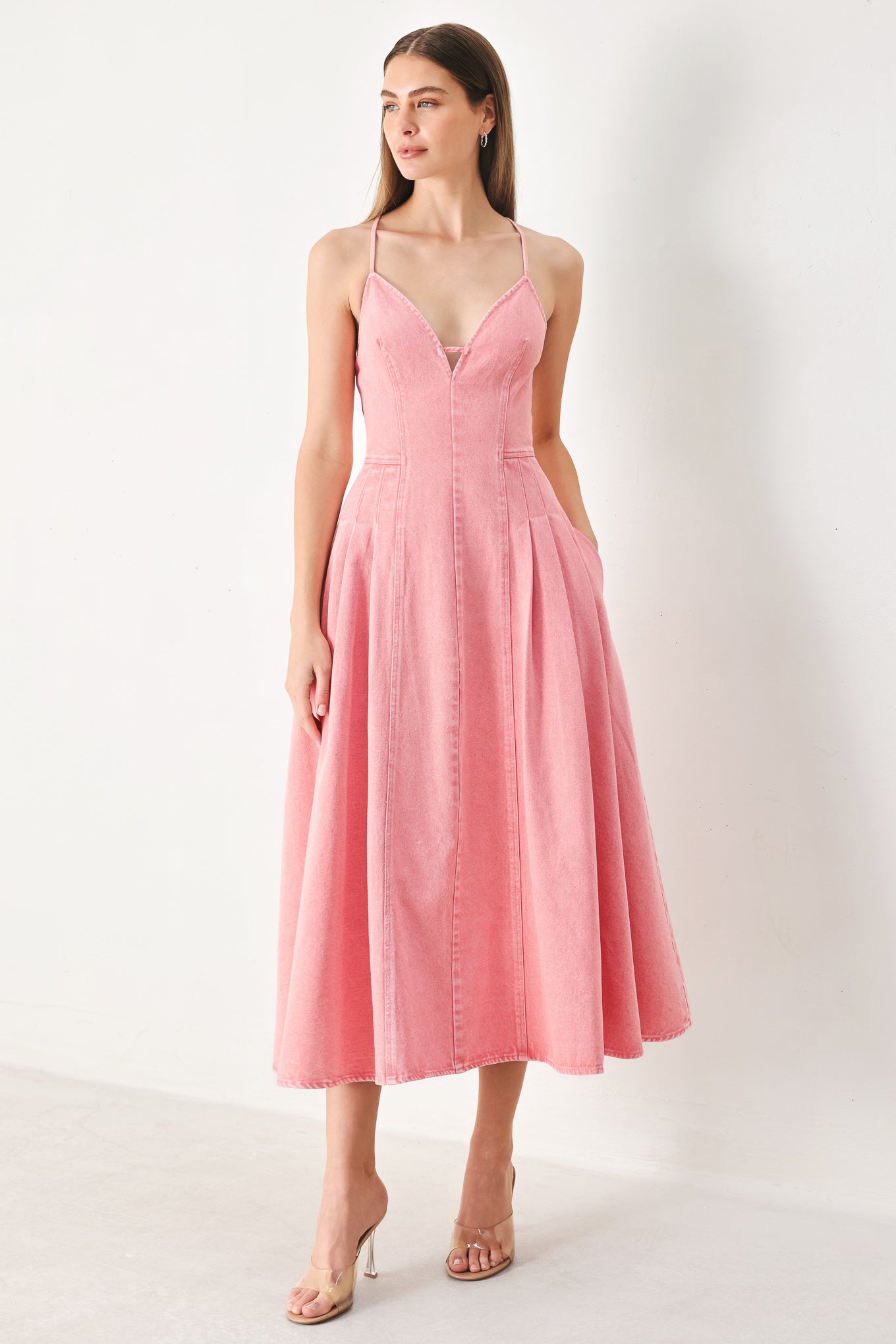 PINK HAZE WOVEN TWILL MIDI DRESS l FLYING TOMATO WASHED PINK / S