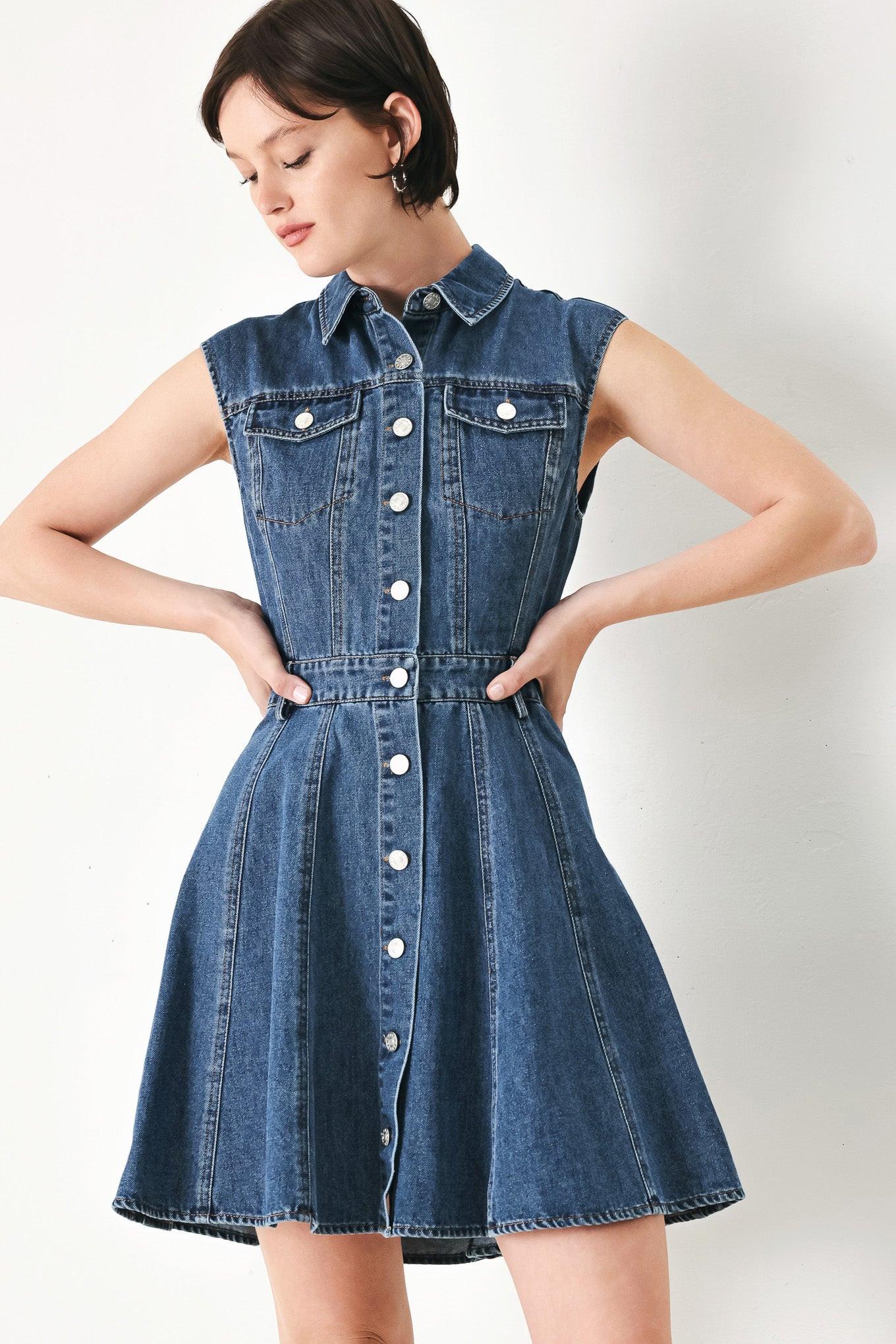 CASUAL GLAM DENIM MINI DRESS L FLYING TOMATO MEDIUM DENIM / L
