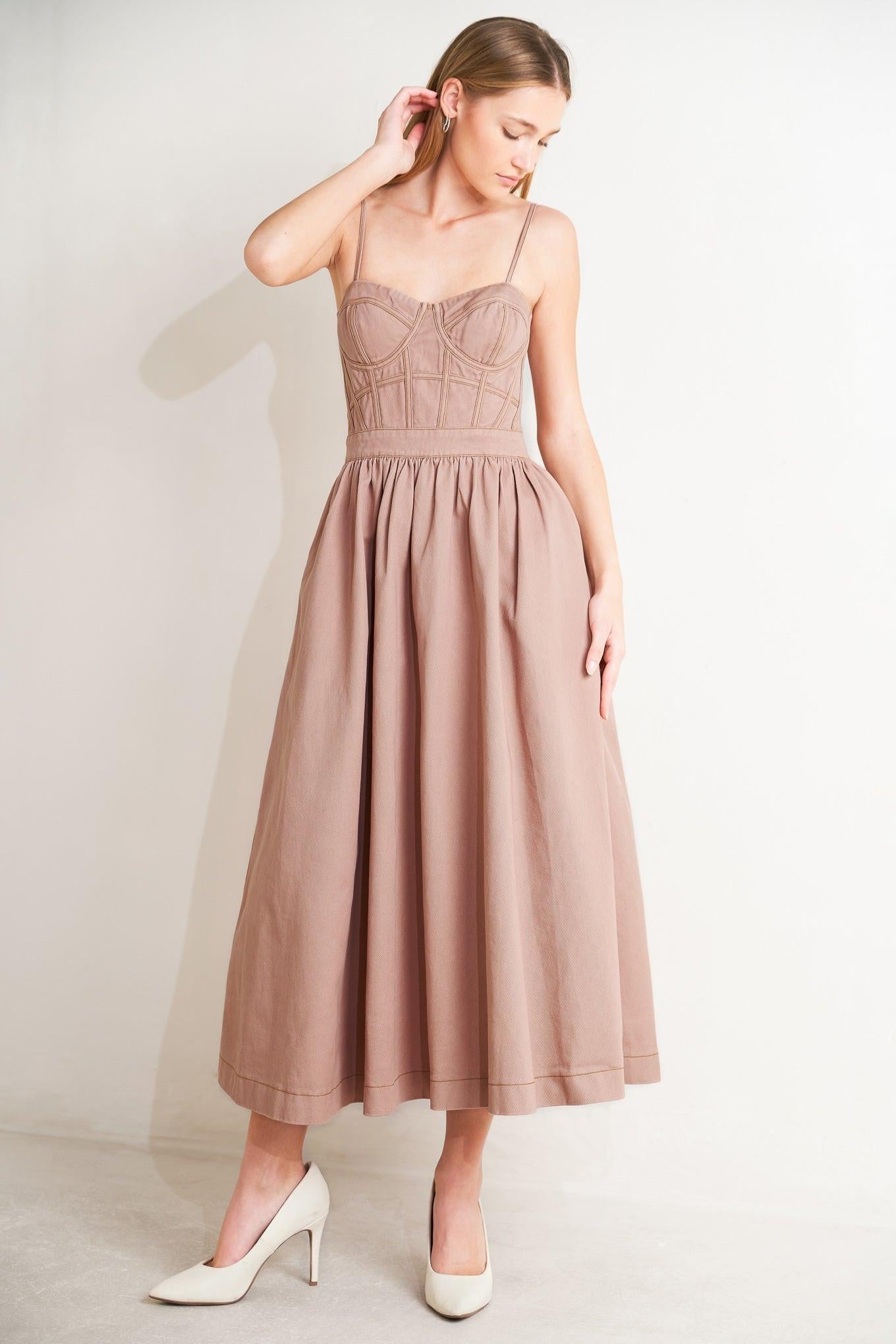 zulily bridesmaid dresses UNDERSTATED GLAM WOVEN TWILL MIDI DRESS l FREEMARKET WASHED PINK / S Black Mesh Floral Applique