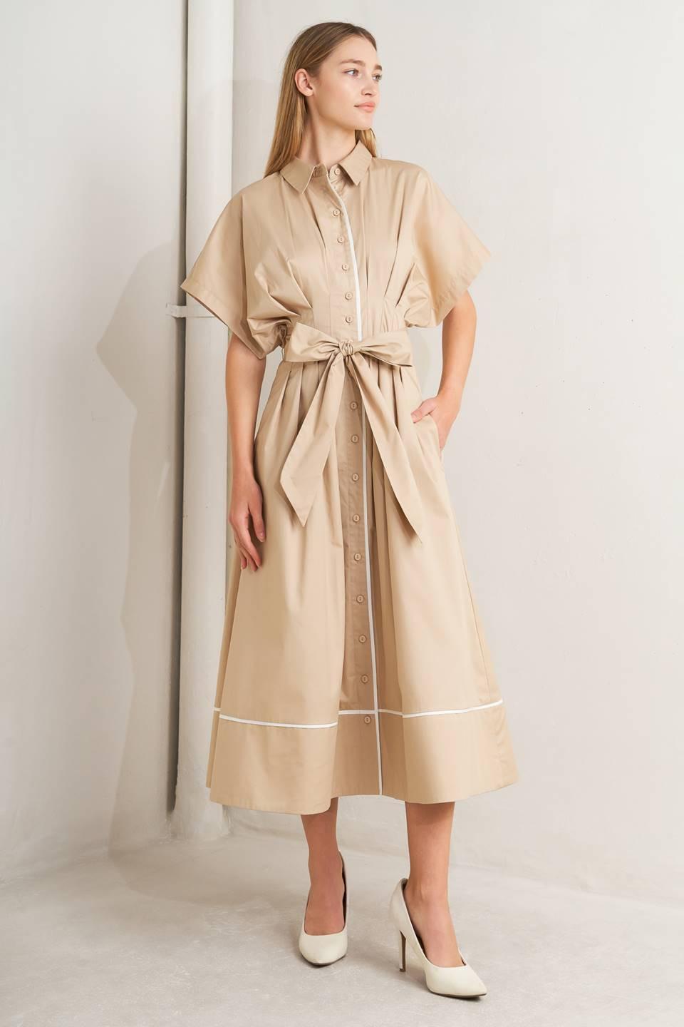 midi dress khaki Classy Pale Khaki Midi Dress