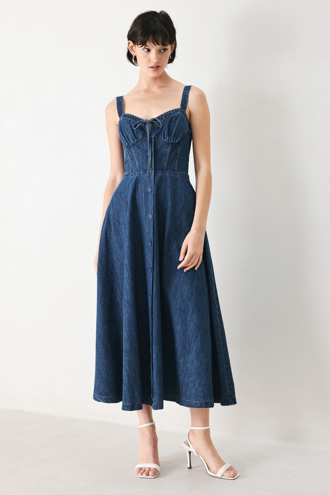 corset denim midi dress BLUE CRUSH DENIM MIDI DRESS l FLYING TOMATO MEDIUM INDIGO / S
