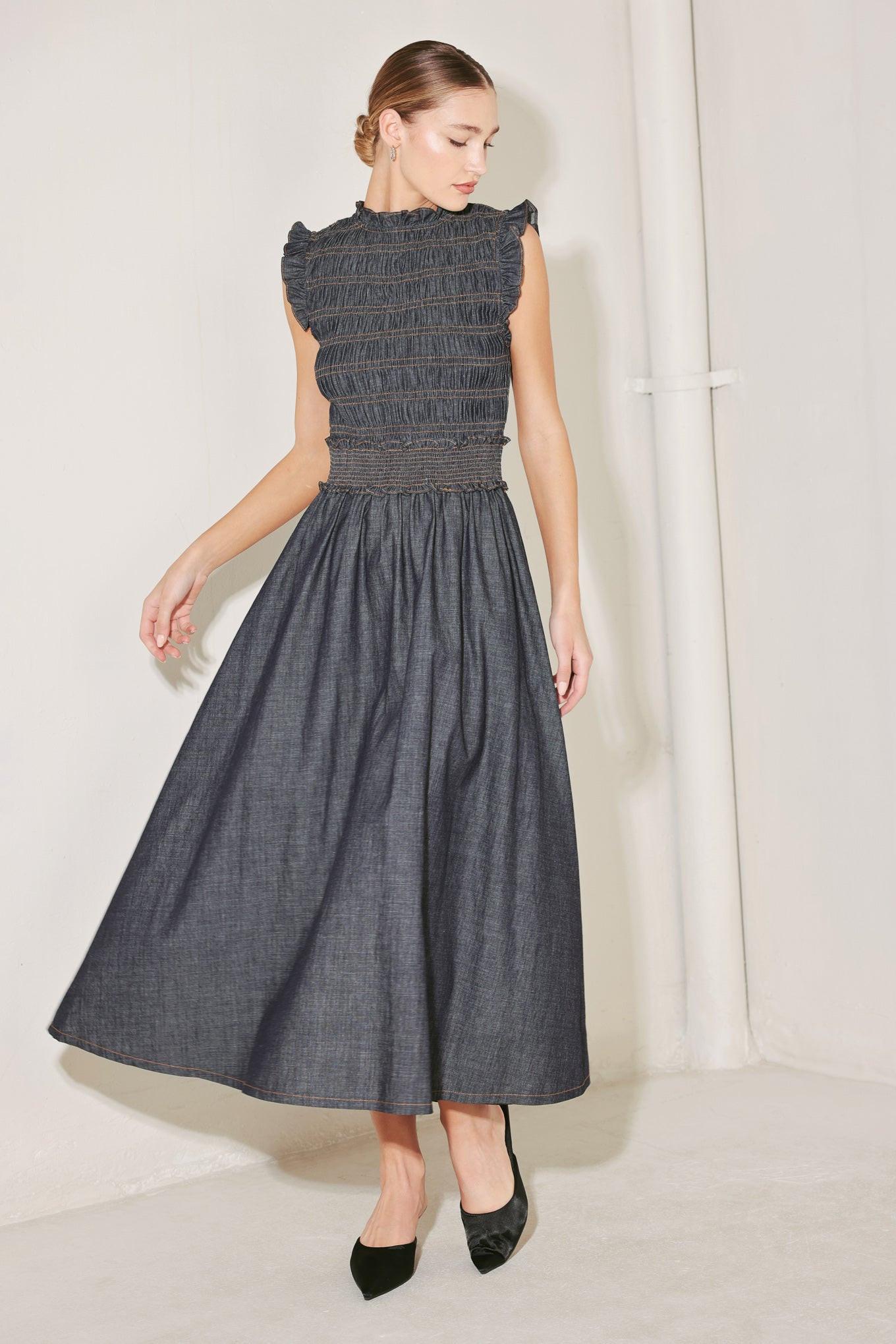 romantic midi dress REVERIE DENIM L FREEMARKET DARK DENIM / L Black is the Hottest vintage boho wedding dress waist 25 Step 1. Choose color *:Black