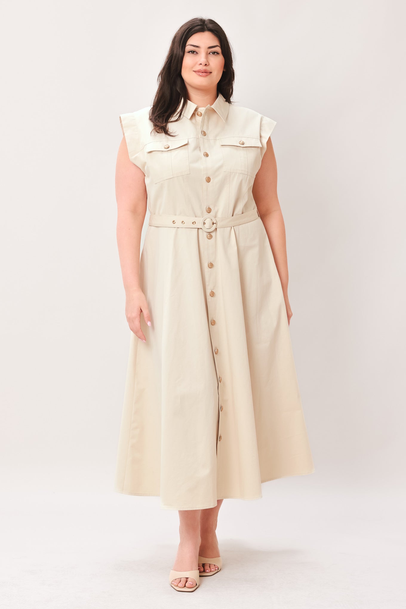 Neutral Command Woven Shirt Dress