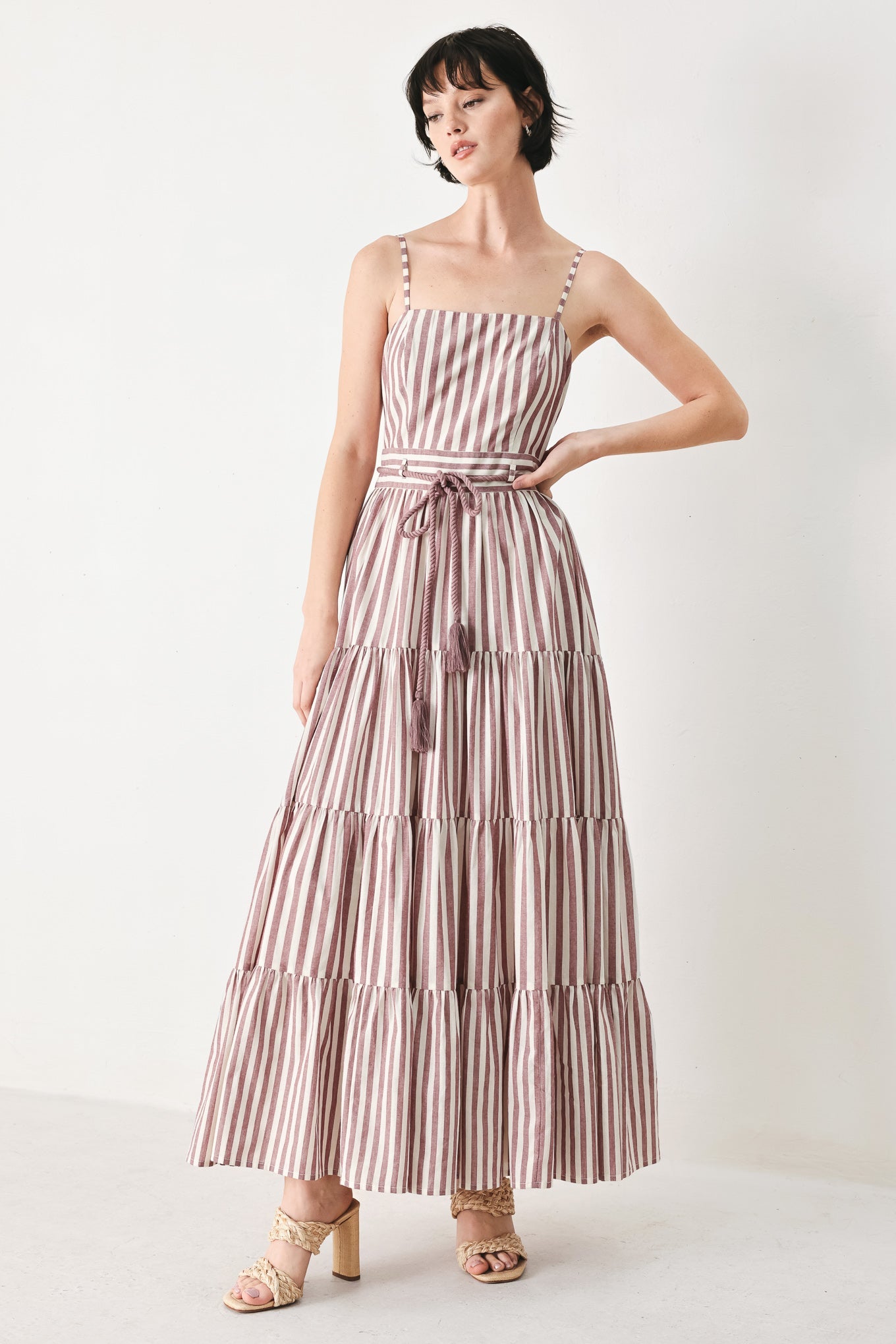 ROSY BREEZE WOVEN ANKLE DRESS L FLYING TOMATO BURGUNDY/NATURAL / L