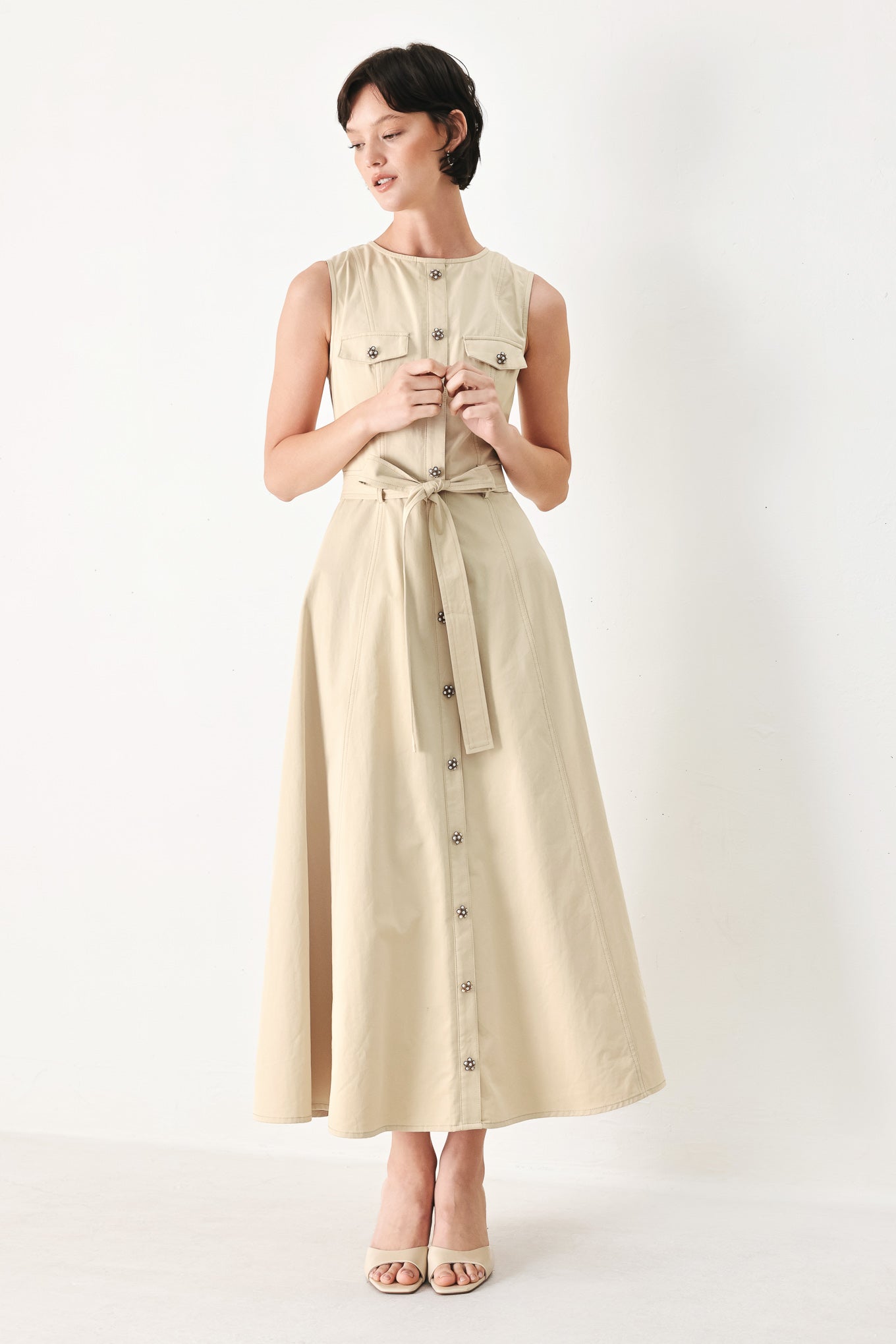 Dune Daydream Woven Midi Dress KHAKI / L