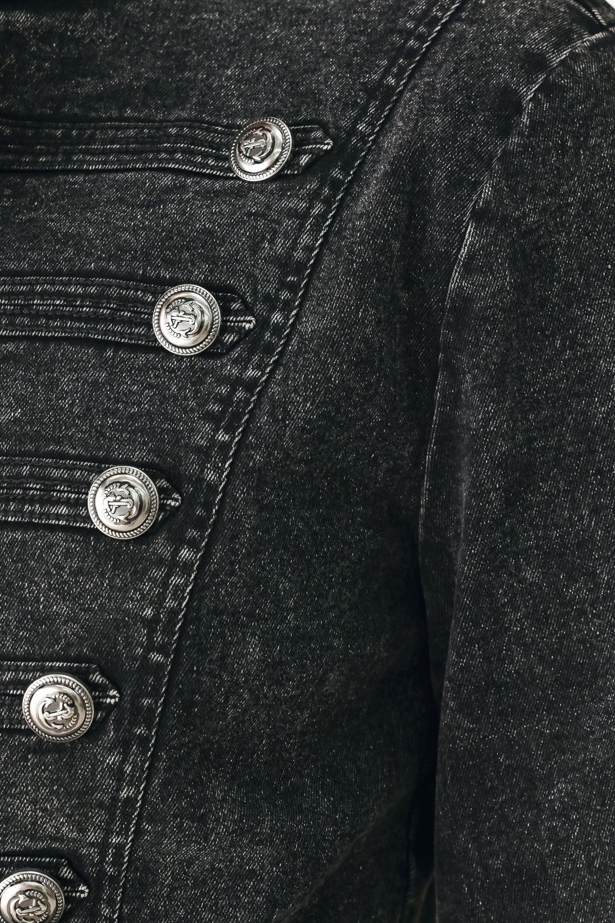 City Limits Black Denim Military Jacket