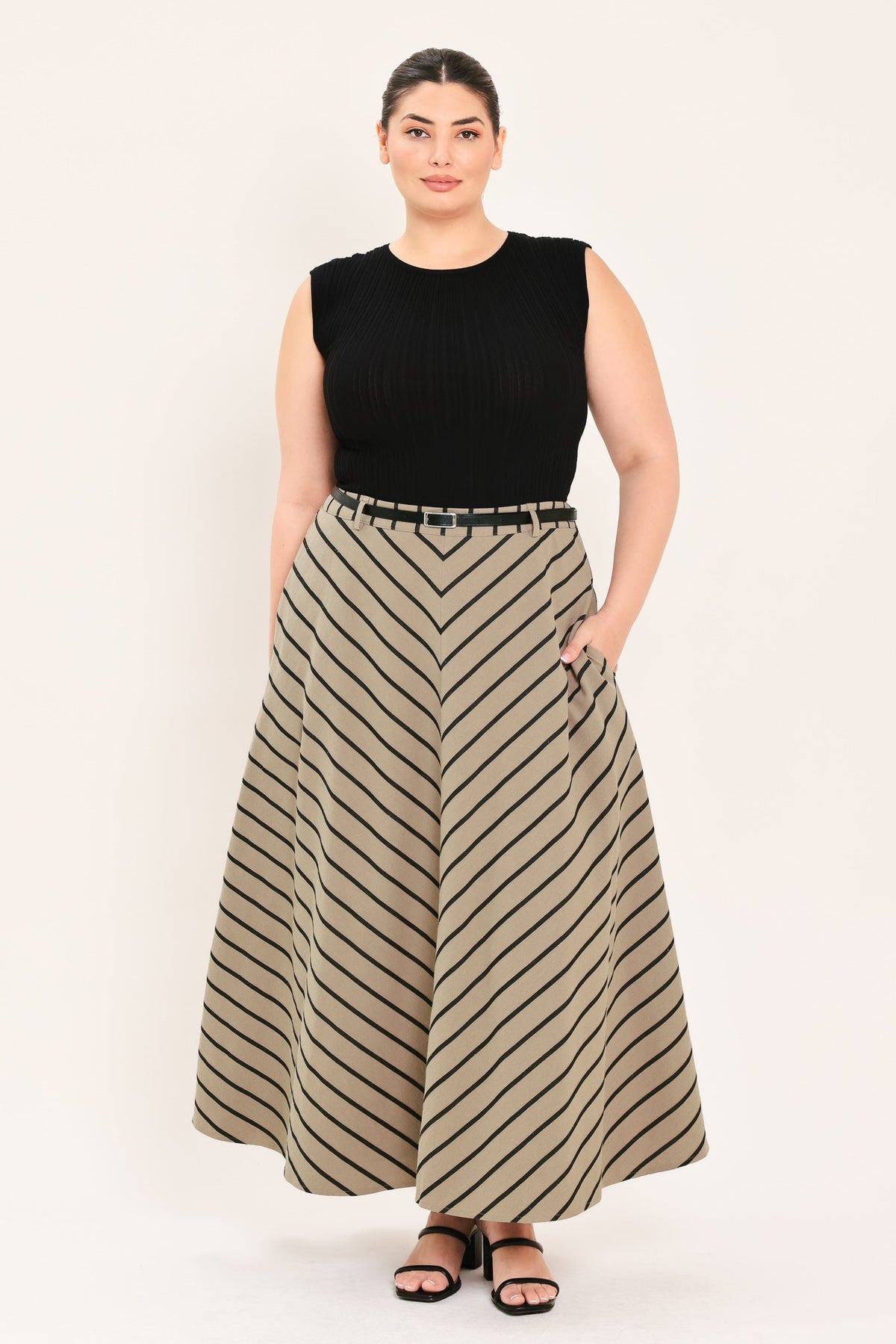 Weekend Vibe Strip Woven Midi Skirt