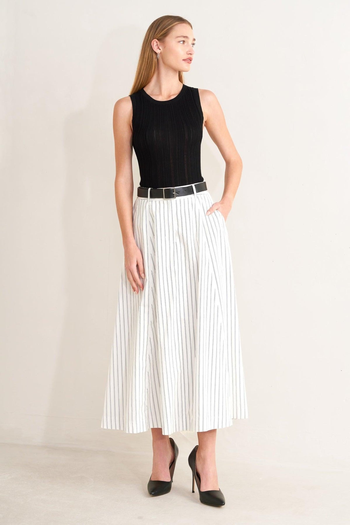 Uptown Stripe Woven Mdi Circle Skirt
