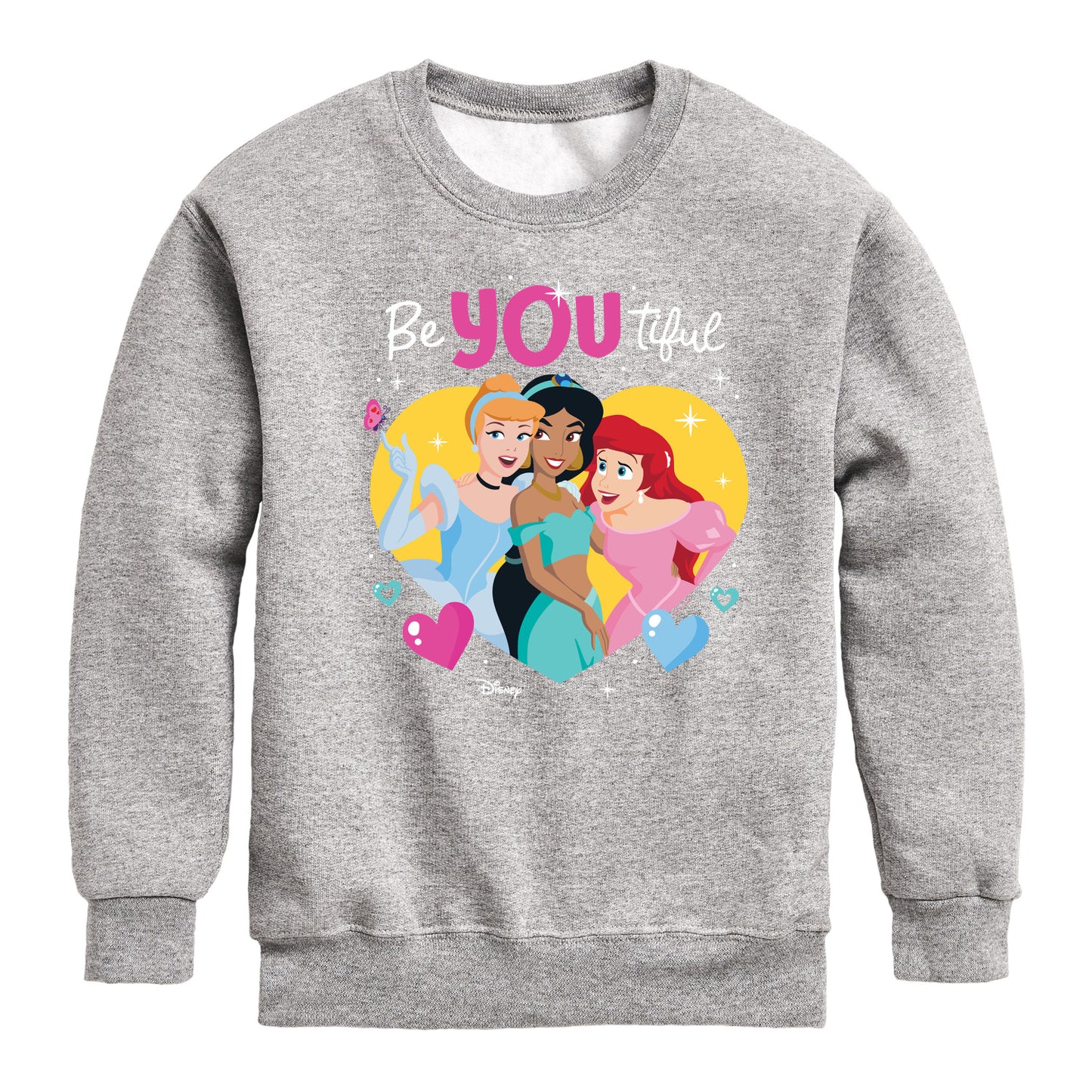 Disney Princess - BeYOUtiful - Valentine's Day - Boys and Girls Youth Crewneck Fleece Sweatshirt