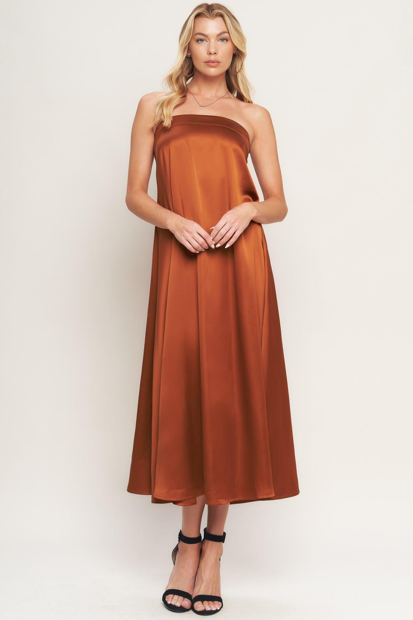 bronze midi dress FROSTY ELEGANCE WOVEN l FLYING TOMATO / M Holiday Party Lookbook | Color:Heavenly Pink Stunning metallic tea 09-Feb-2025-AU