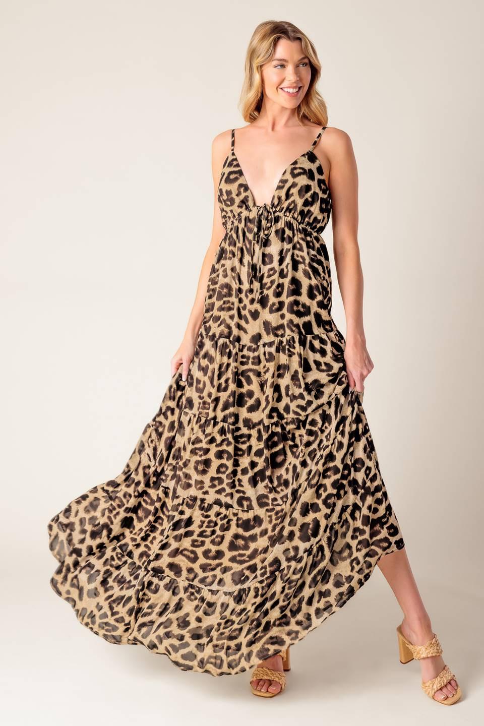 leopard tiered maxi dress Taupe/Rust Satin Leopard Tiered Side Pocket Maxi Dress  PinkBlush