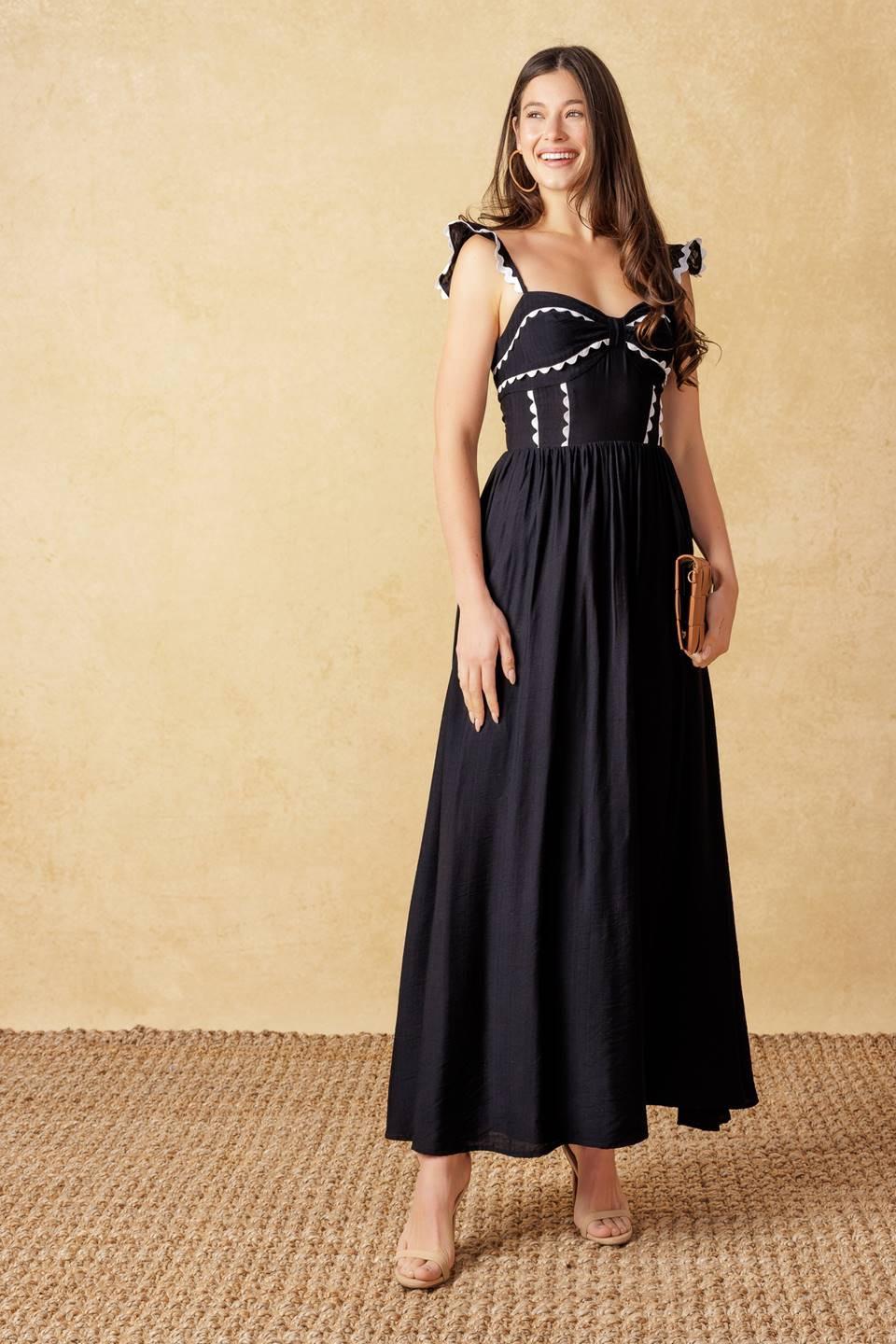 Lovely Darling Black Woven Midi Dress